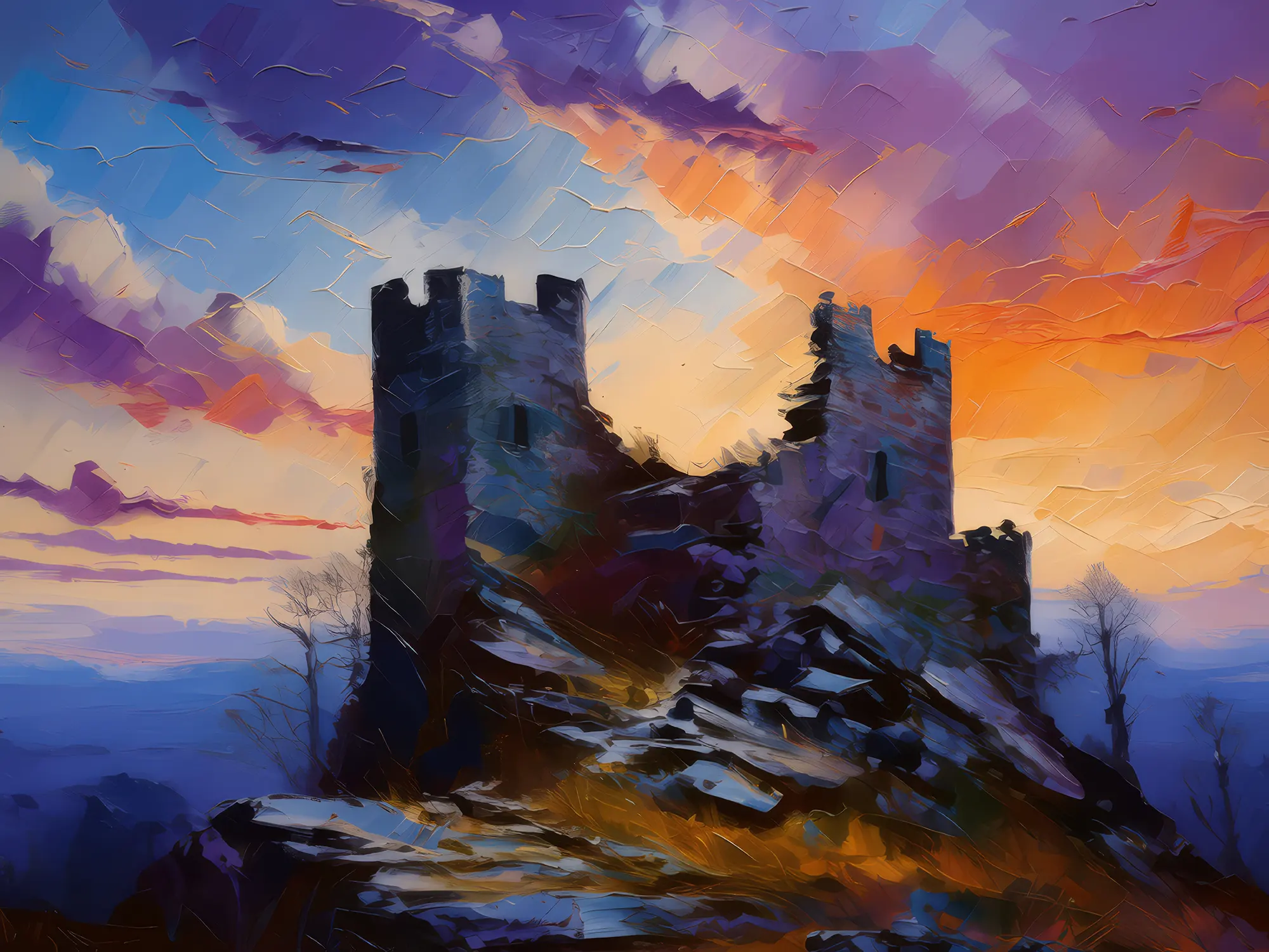 Painting: Abandoned Castle Ruins at Dusk