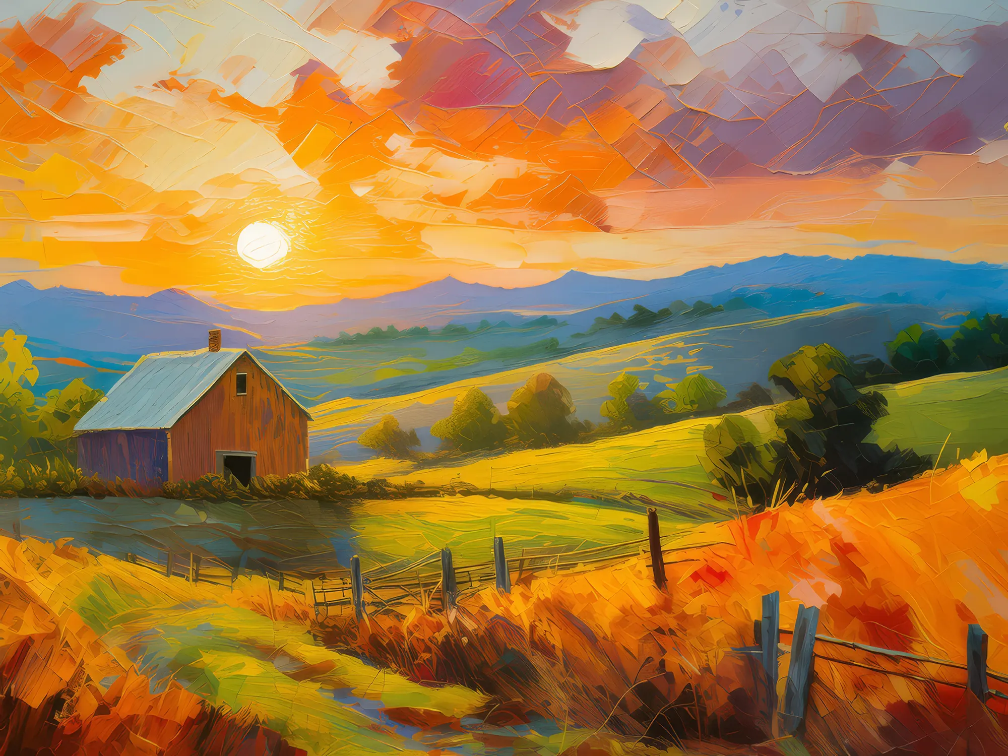 Painting: Abandoned Farm at Sunset