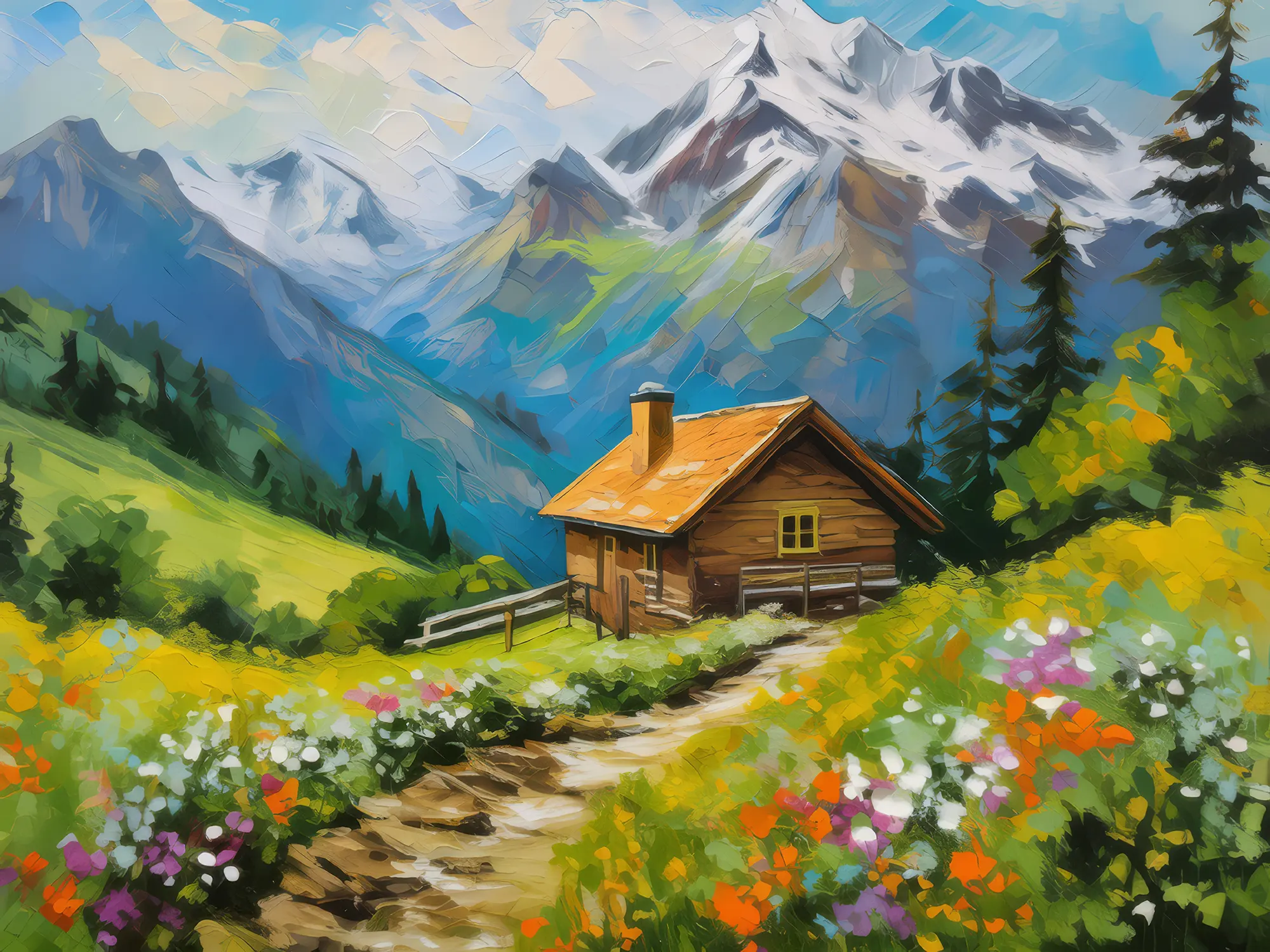 Painting: Alpine Cabin Getaway