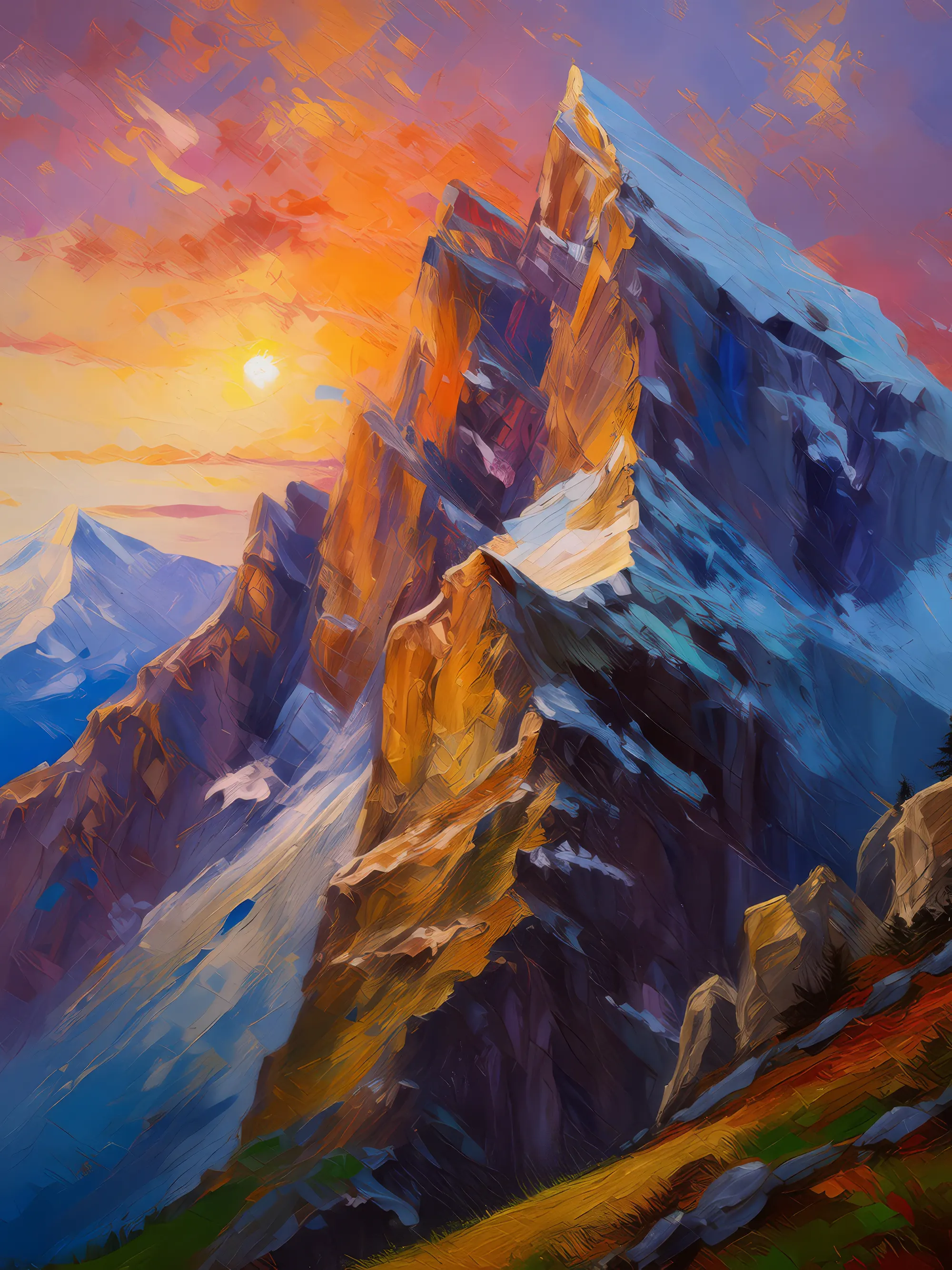 Painting: Alpine Cliffs at Dusk