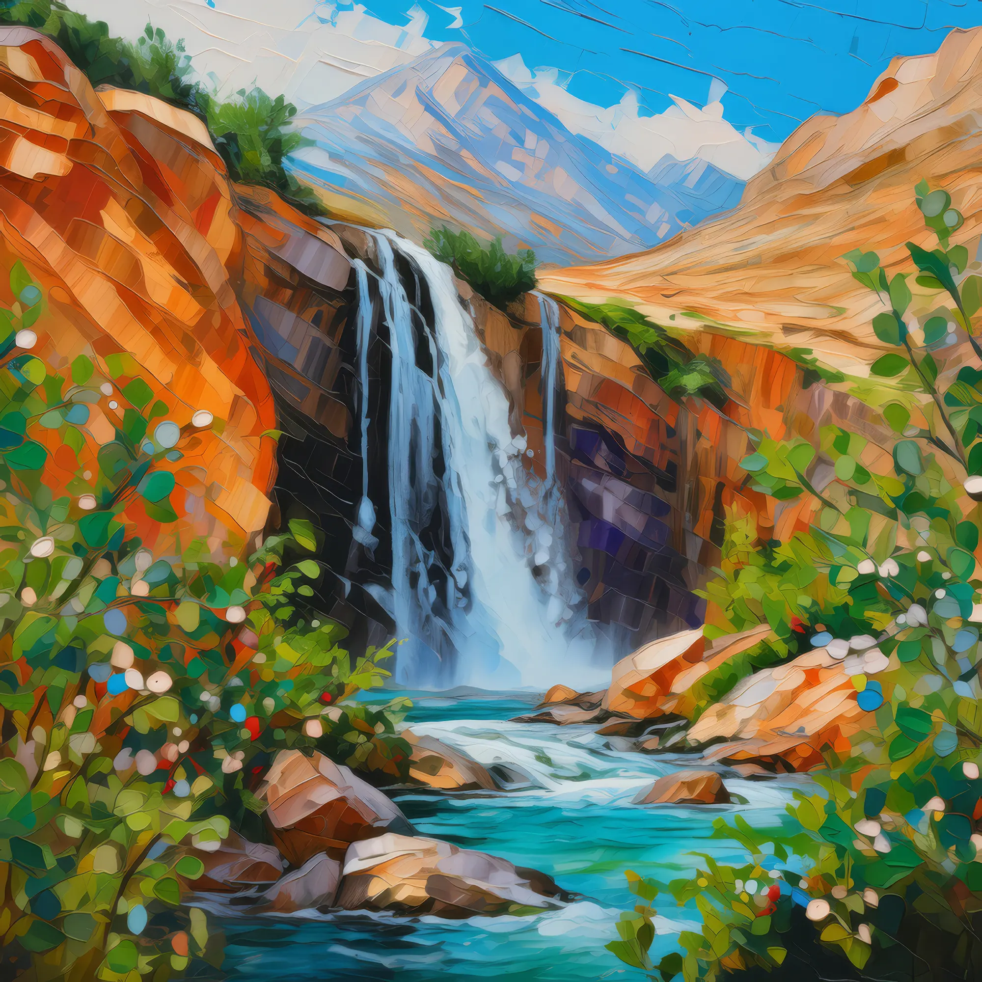 Painting: Alpine Desert Cascade View