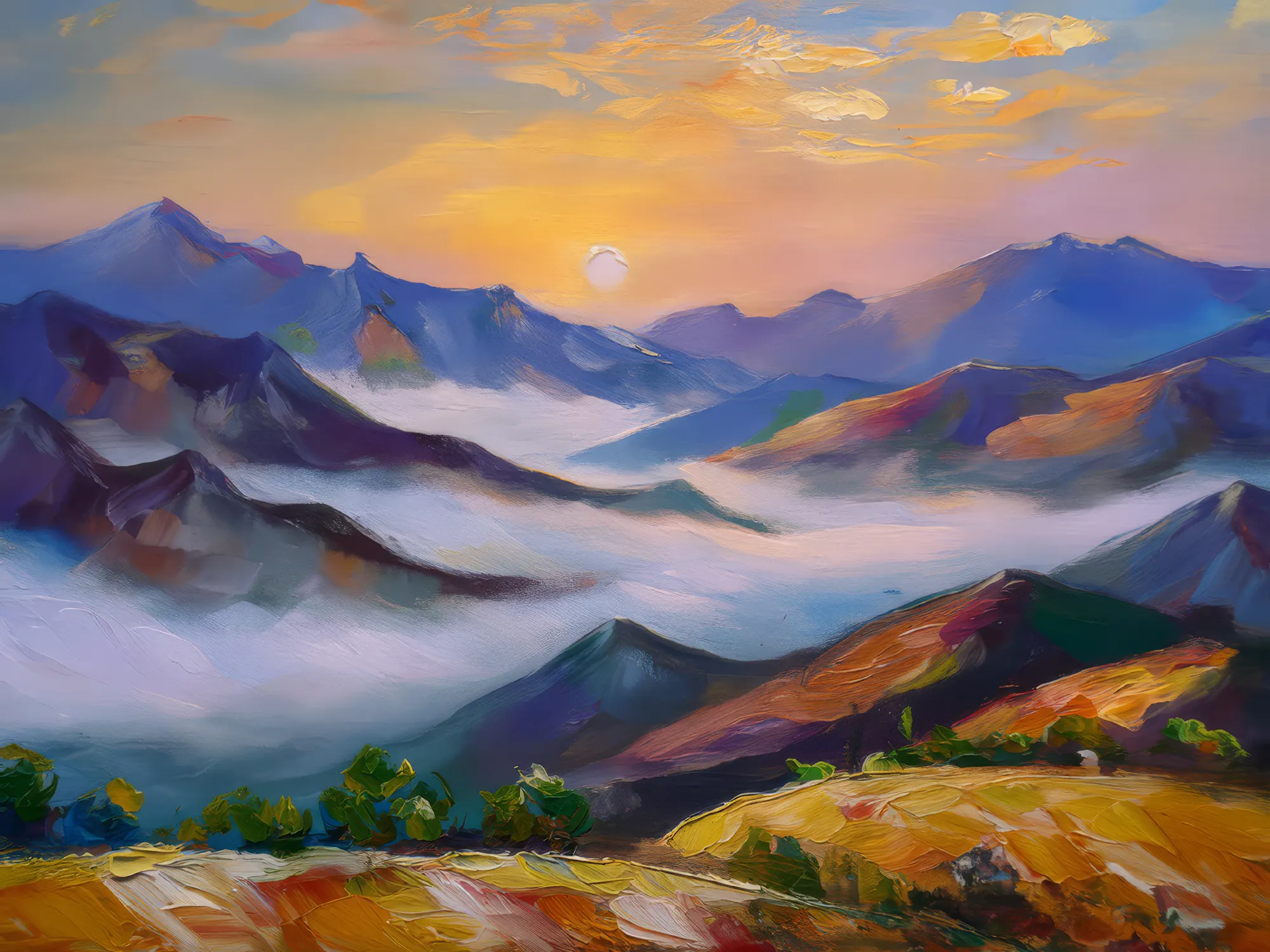 Painting: Alpine Desert Foggy Dawn