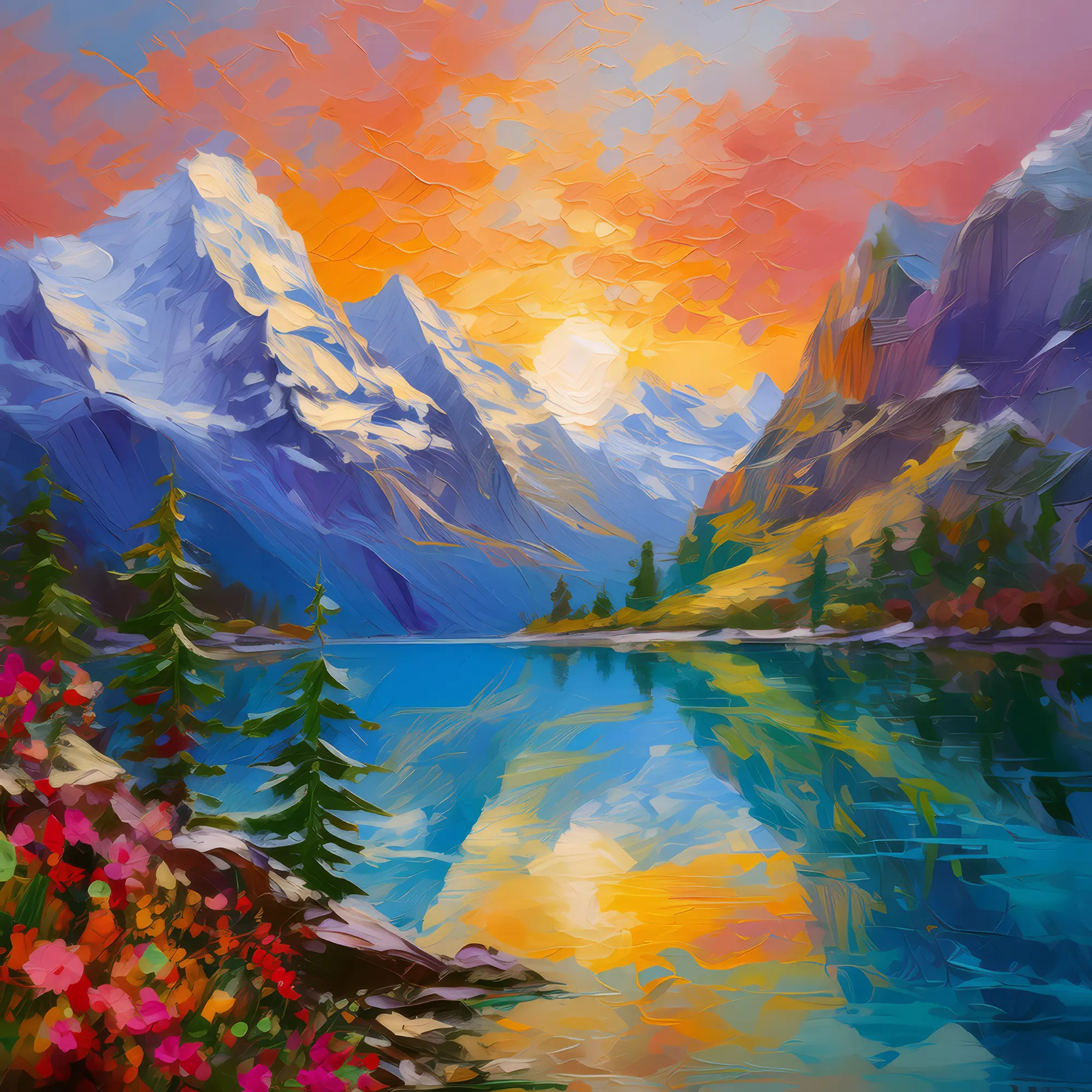 Painting: Alpine Glacial Lake Sunrise