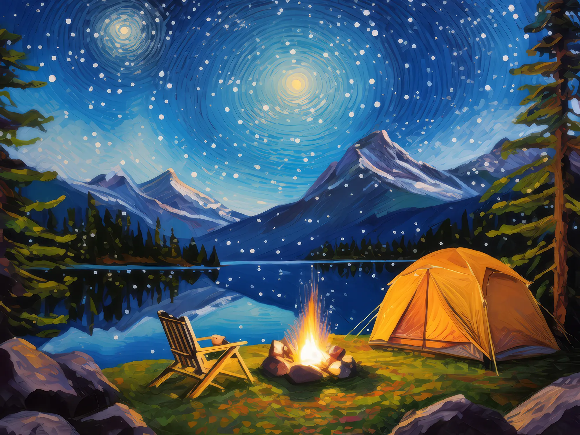 Painting: Alpine Lake Camping