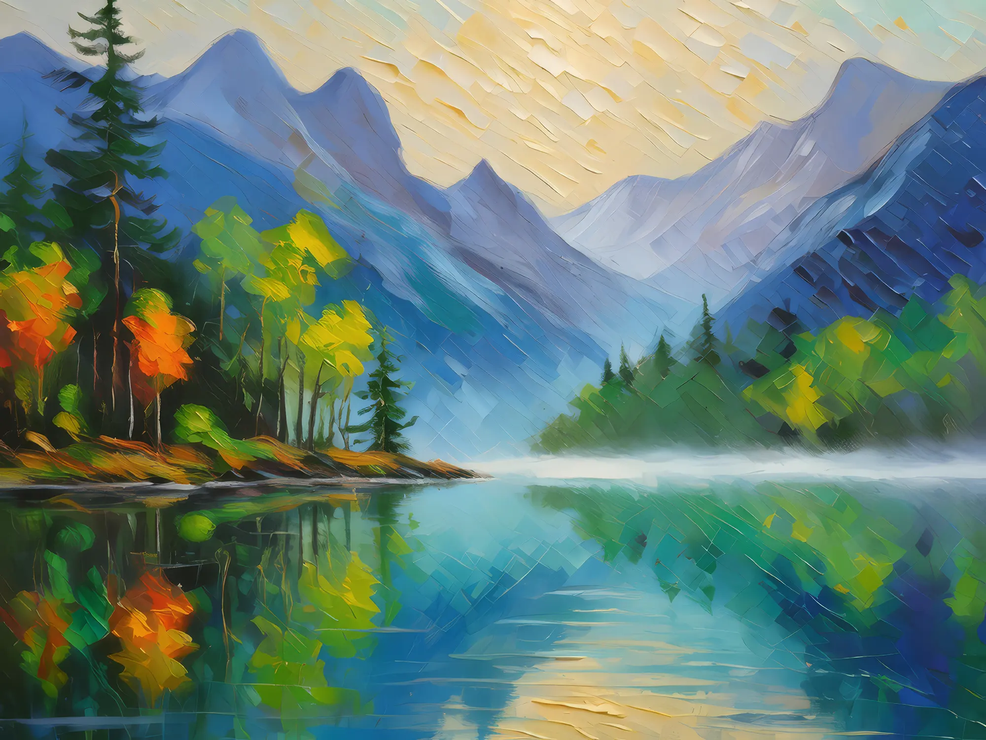 Painting: Alpine Lake Morning Fog