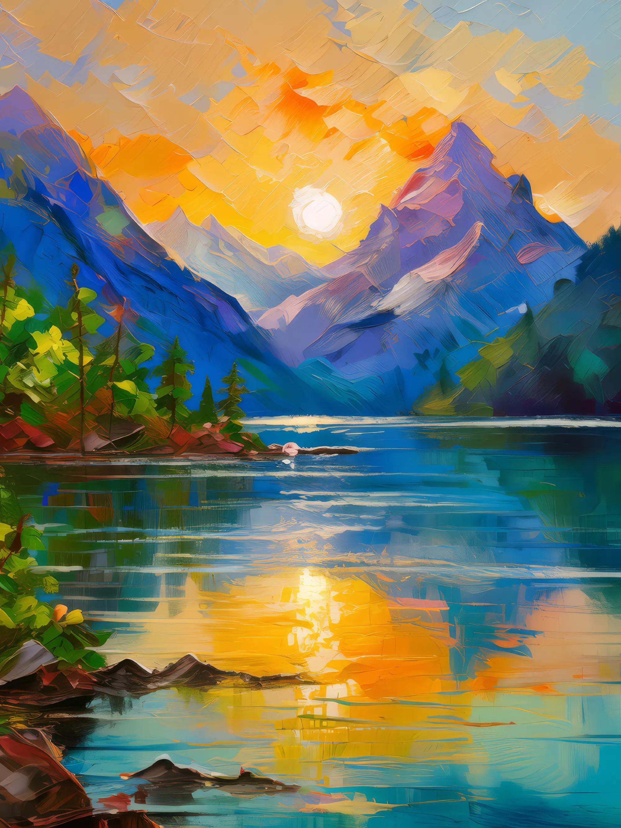 Painting: Alpine Lake at Sunset