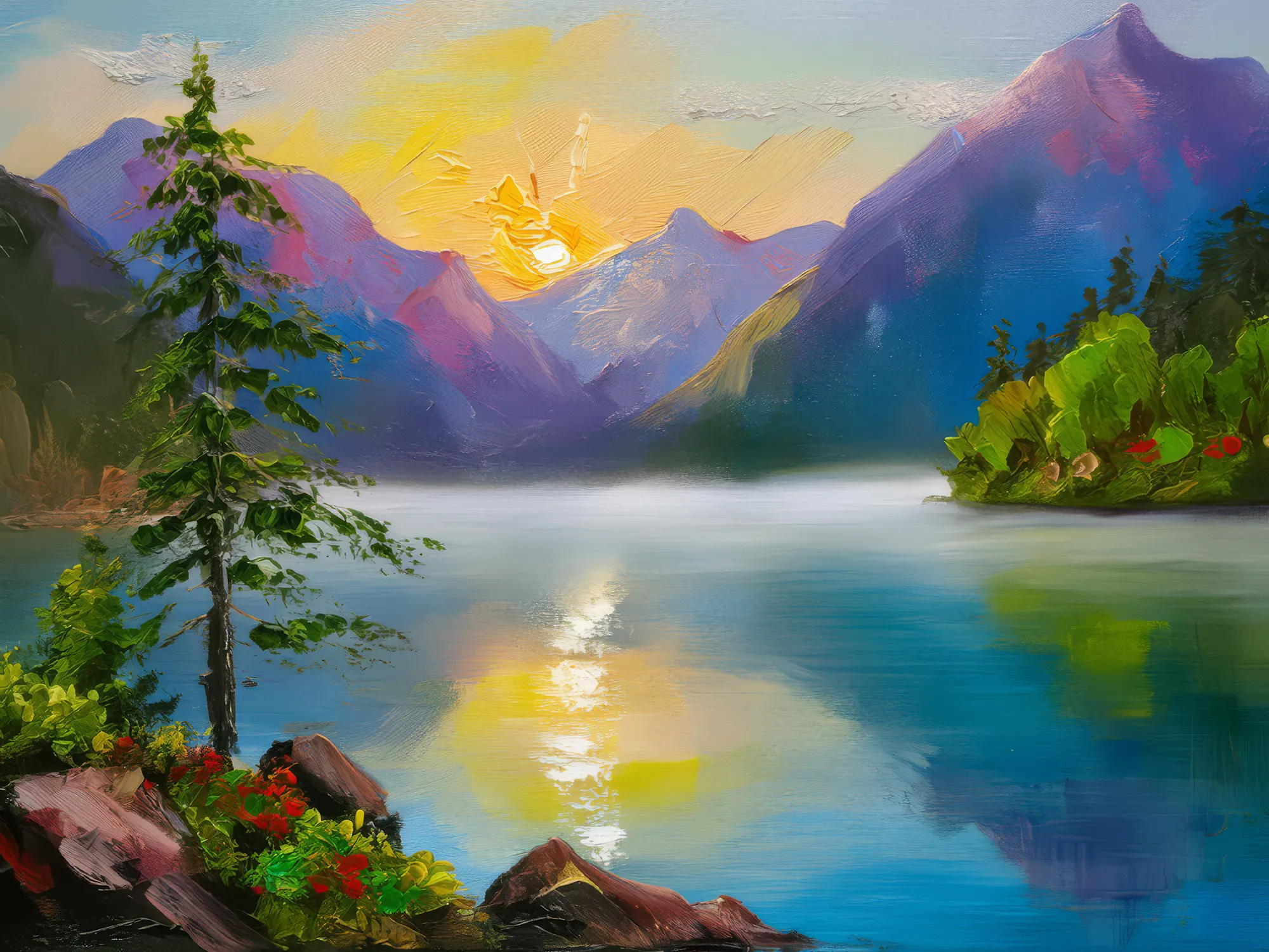 Painting: Alpine Lakeside Morning