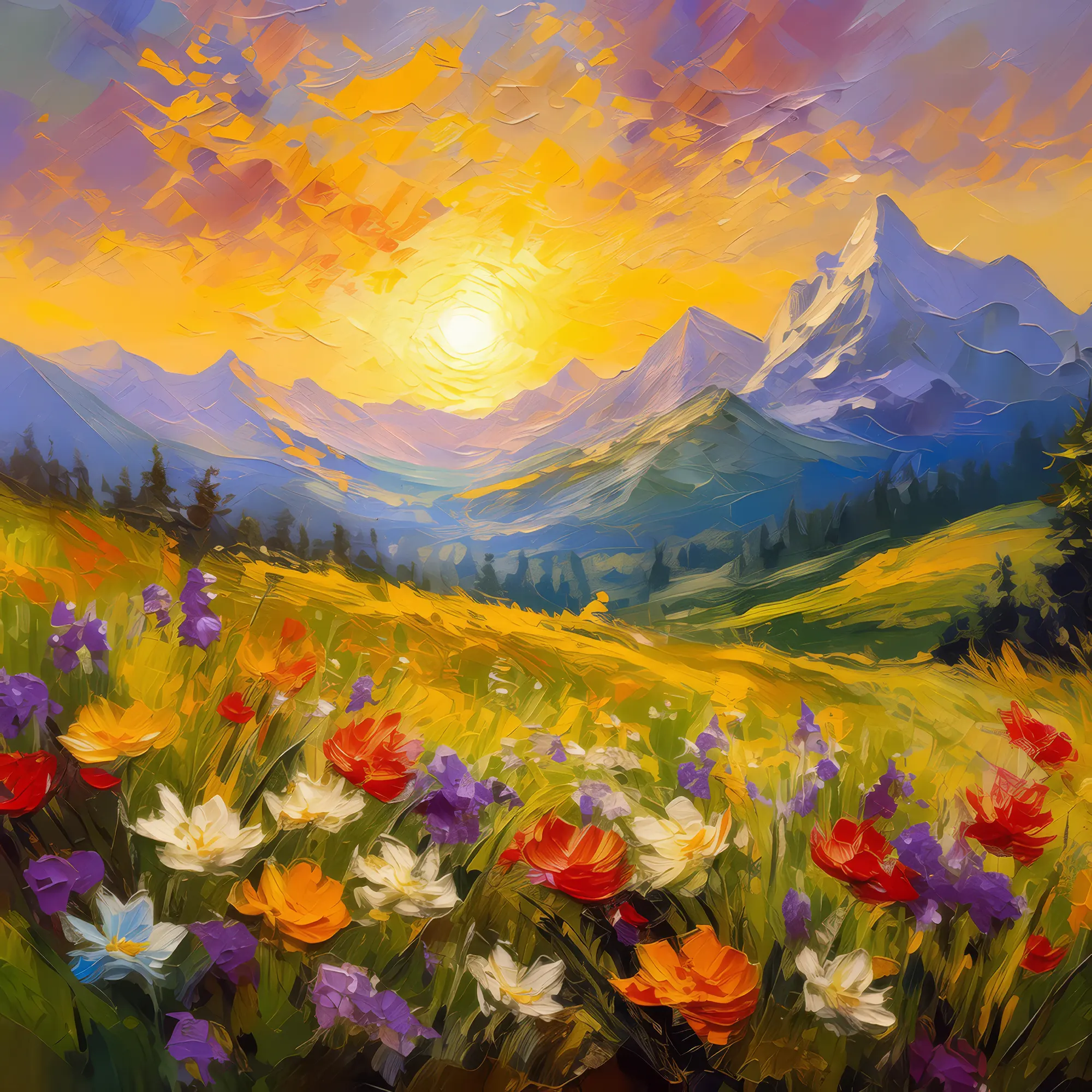 Painting: Alpine Meadow Sunrise