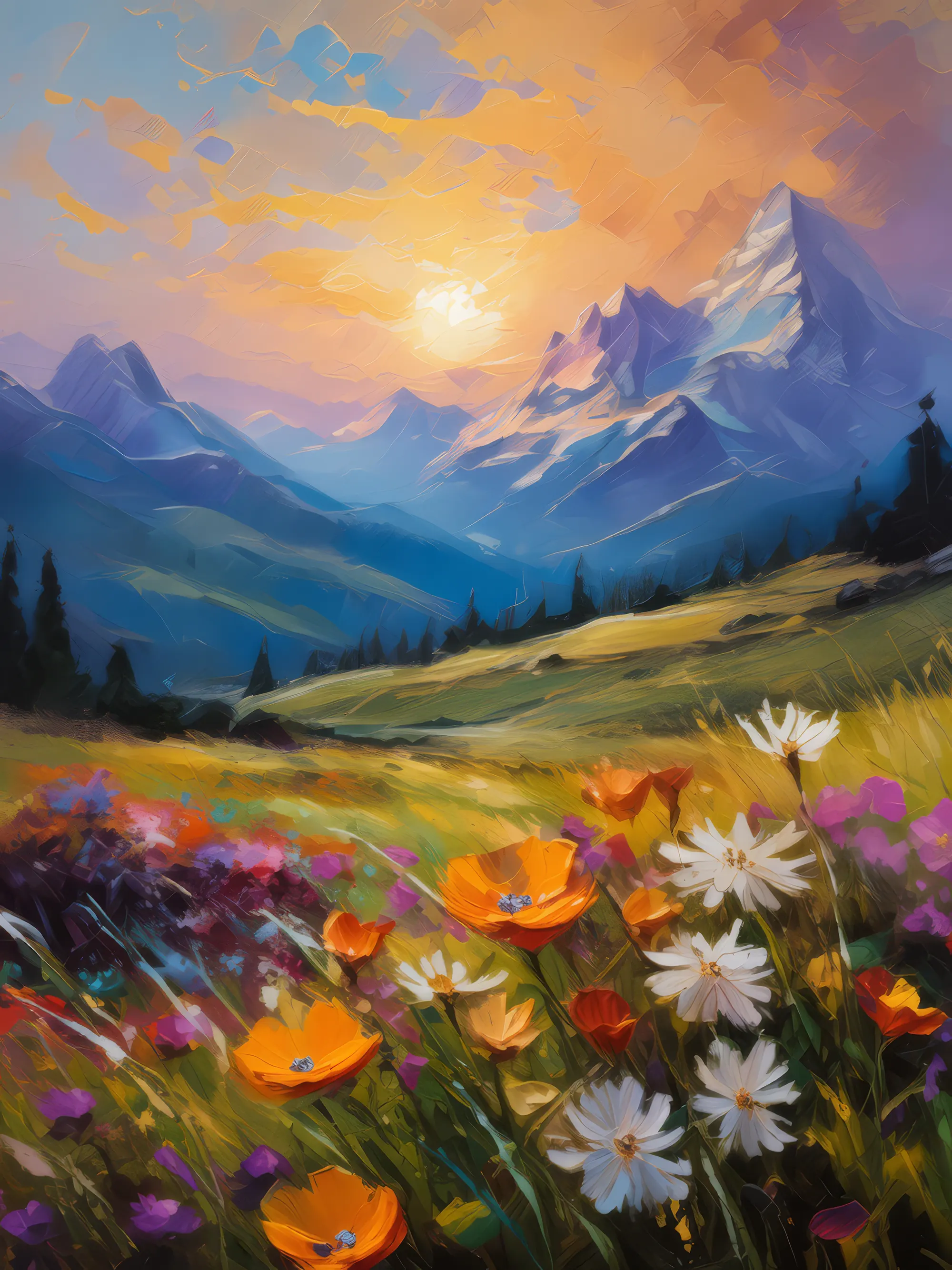 Painting: Alpine Meadow at Dusk