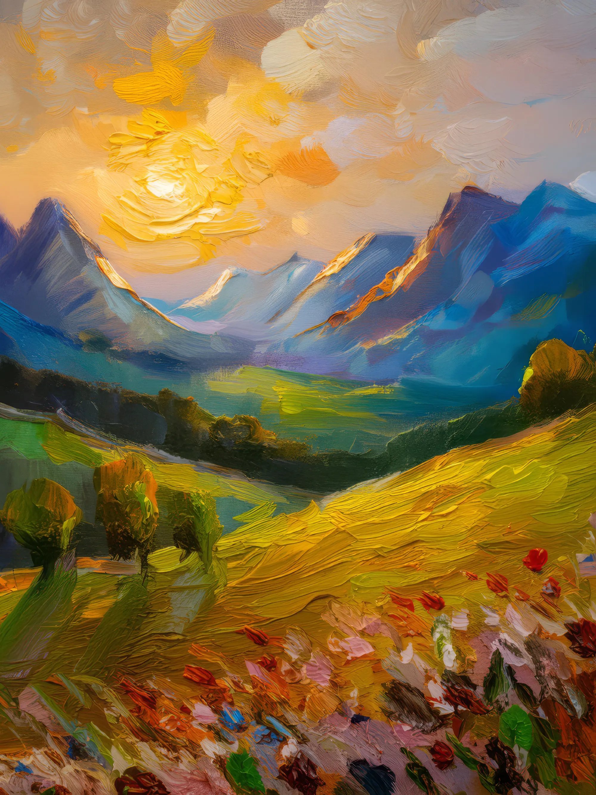 Painting: Alpine Meadows at Dawn