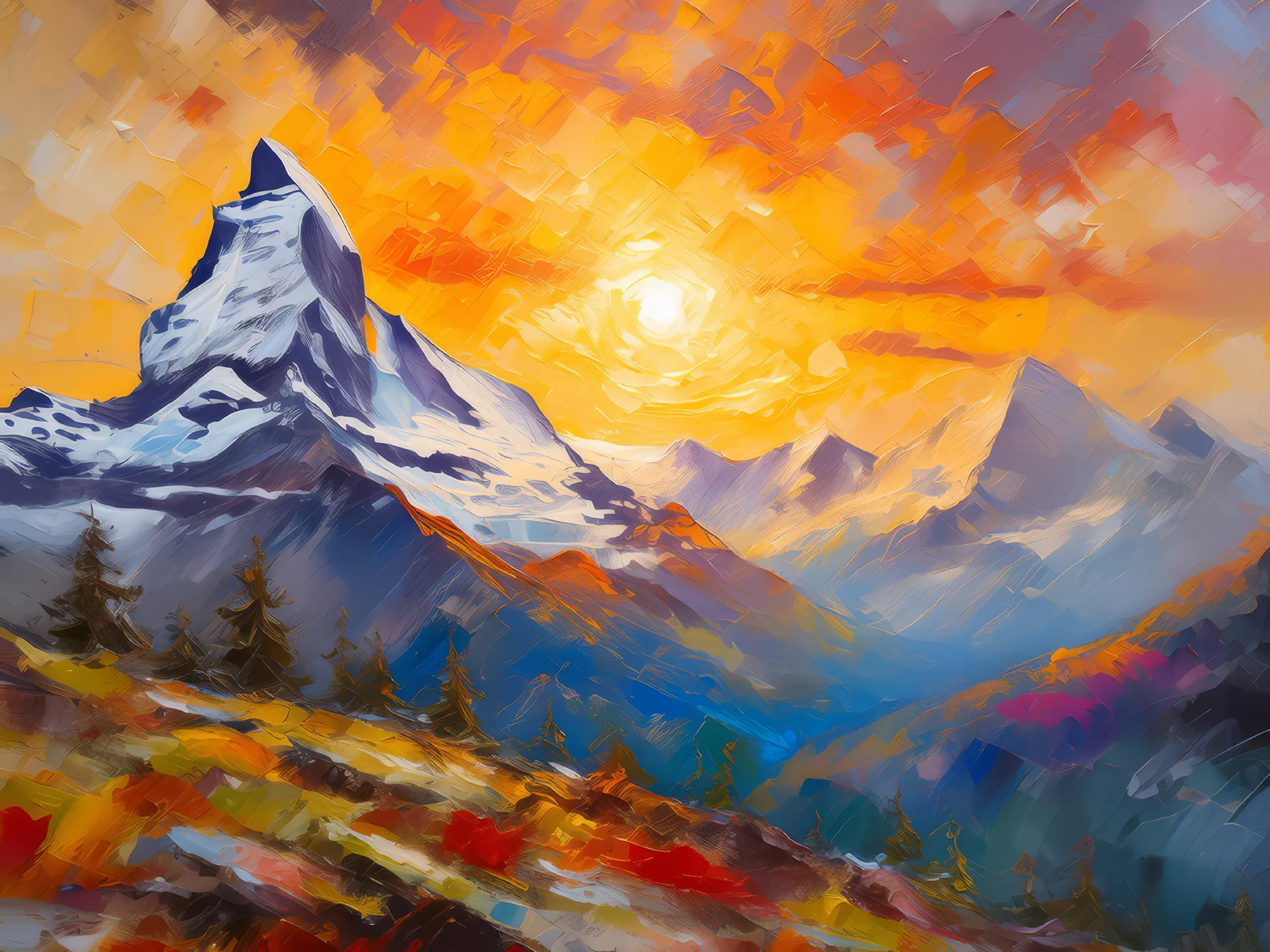 Painting: Alpine Mountain Sunset