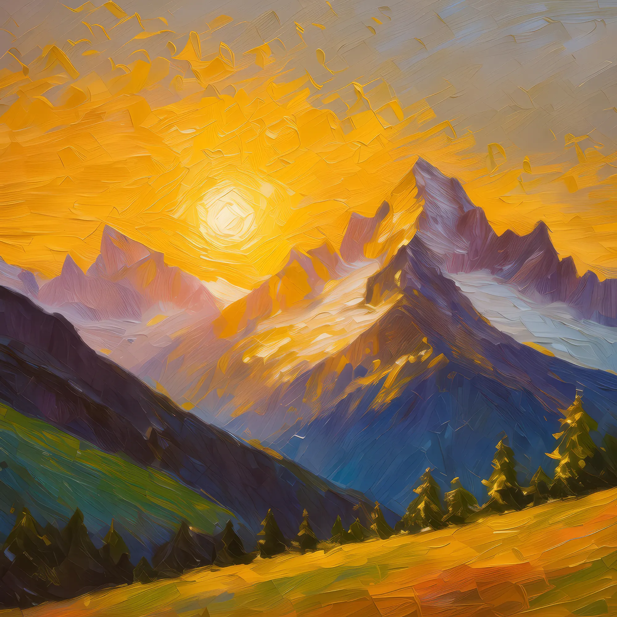 Painting: Alpine Peaks at Sunset