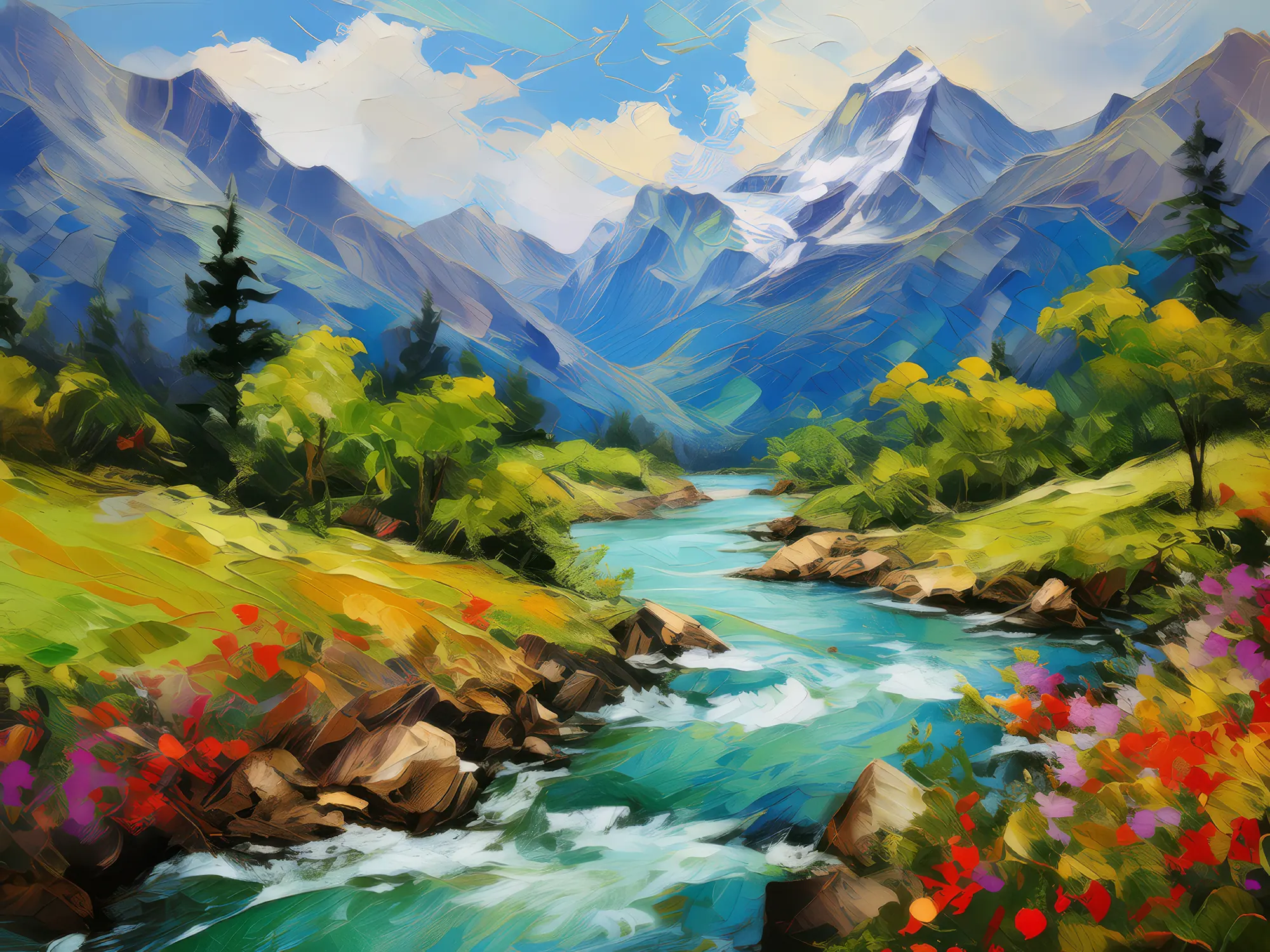 Painting: Alpine River Flow