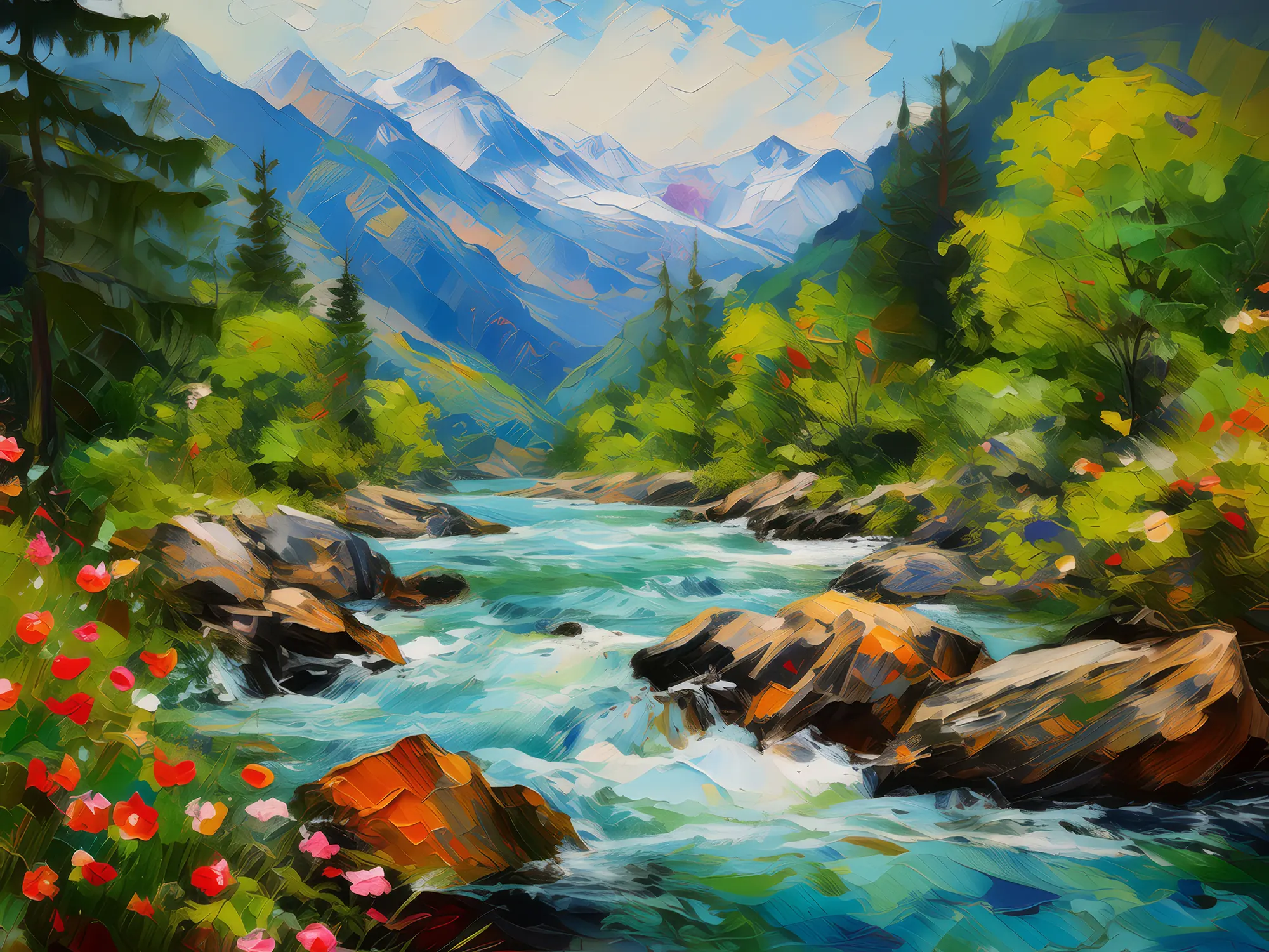 Painting: Alpine River Rapids