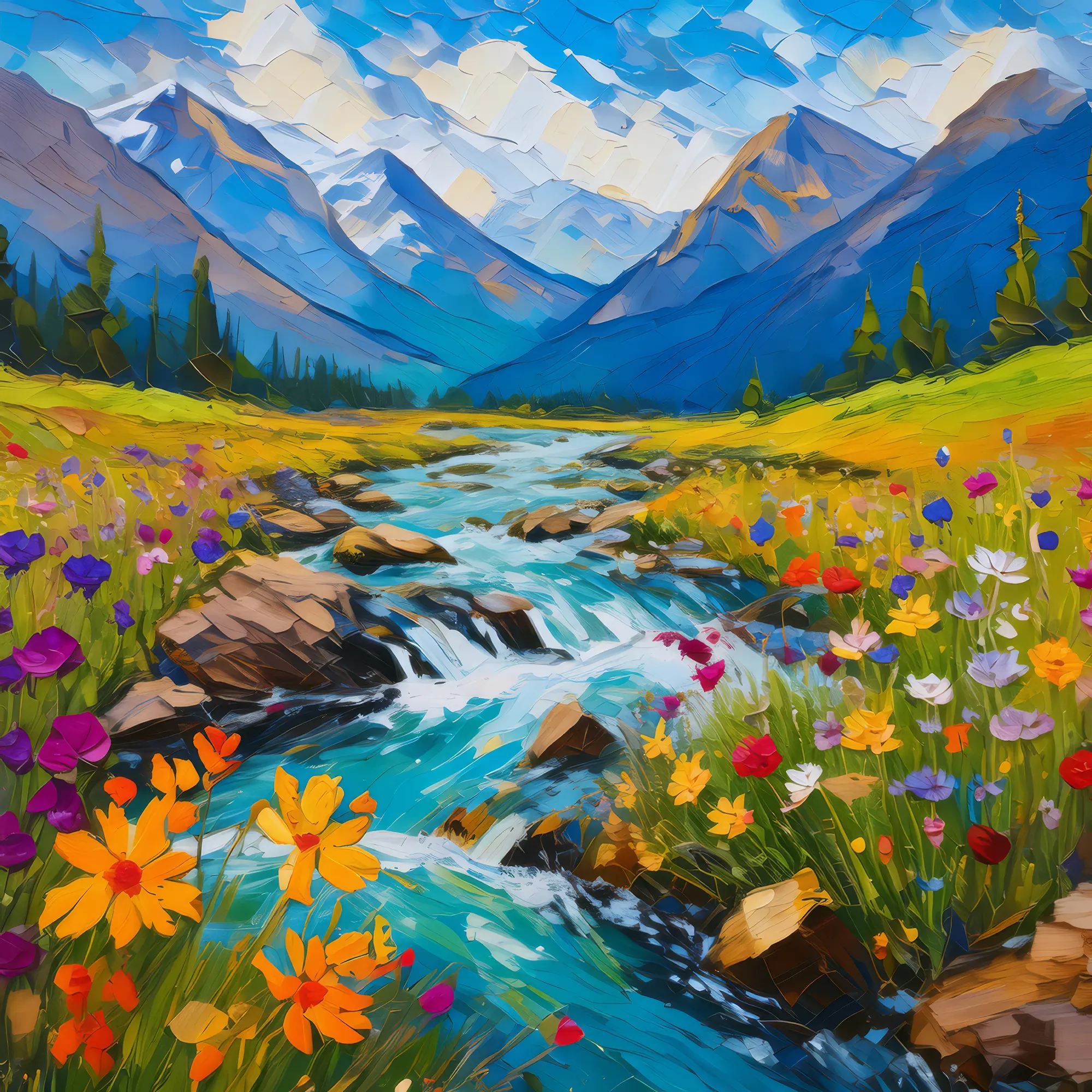 Painting: Alpine River Stream