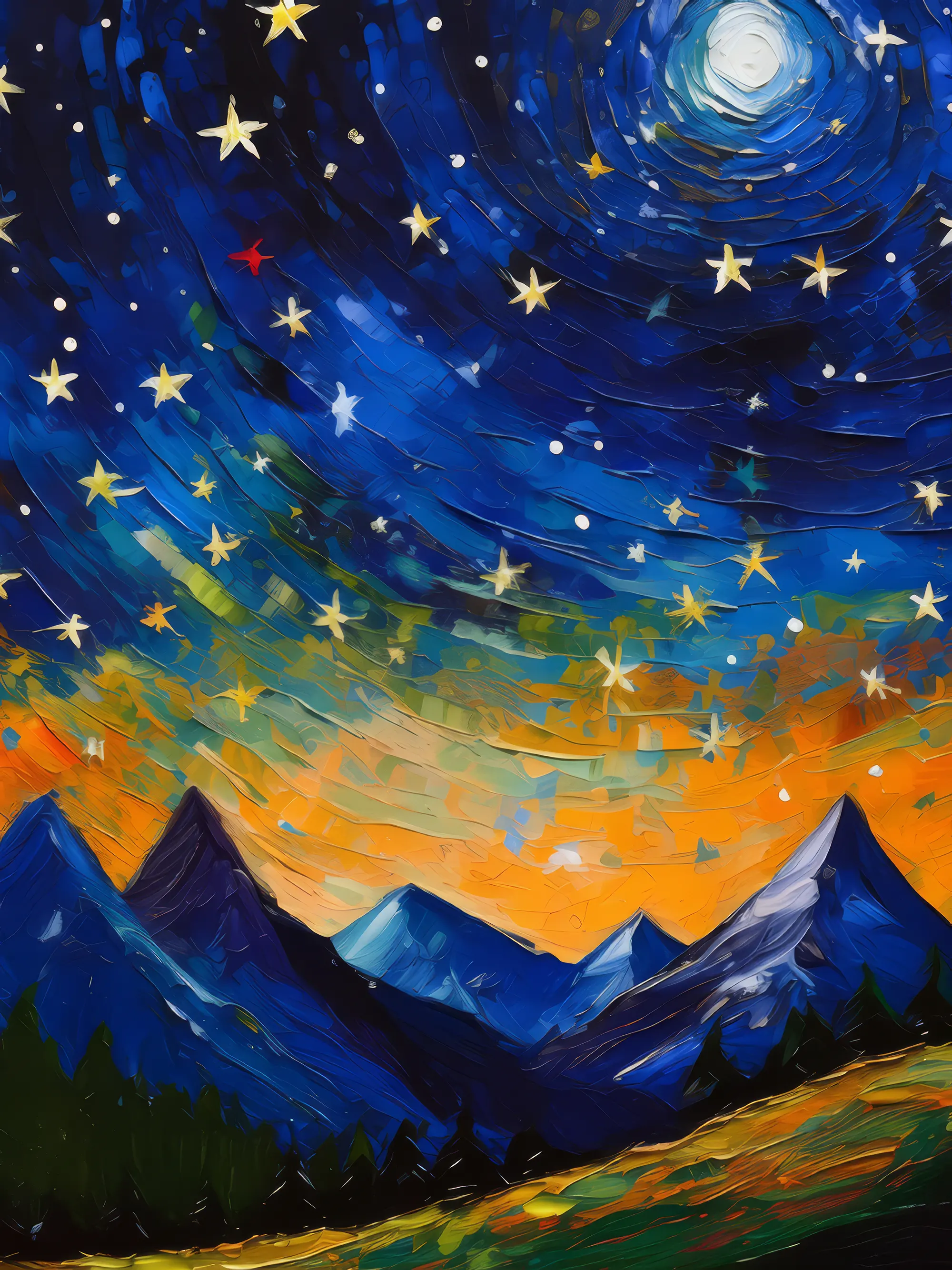 Painting: Alpine Starscape and Silhouettes