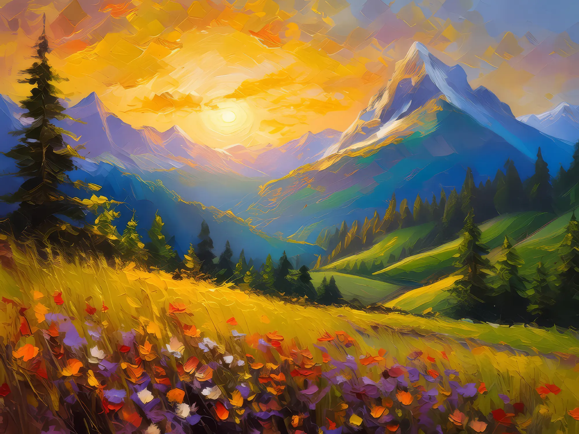 Painting: Alpine Vista at Daybreak