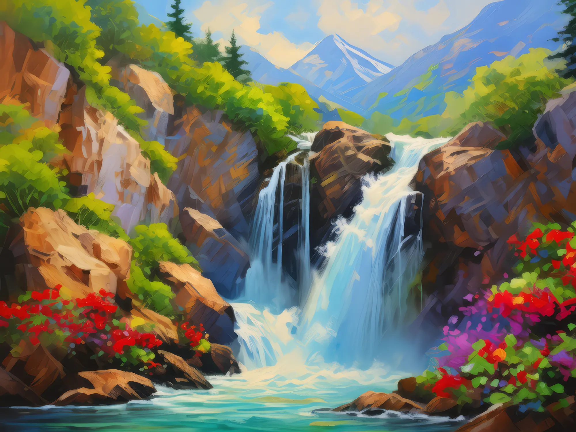 Painting: Alpine Waterfall Magic