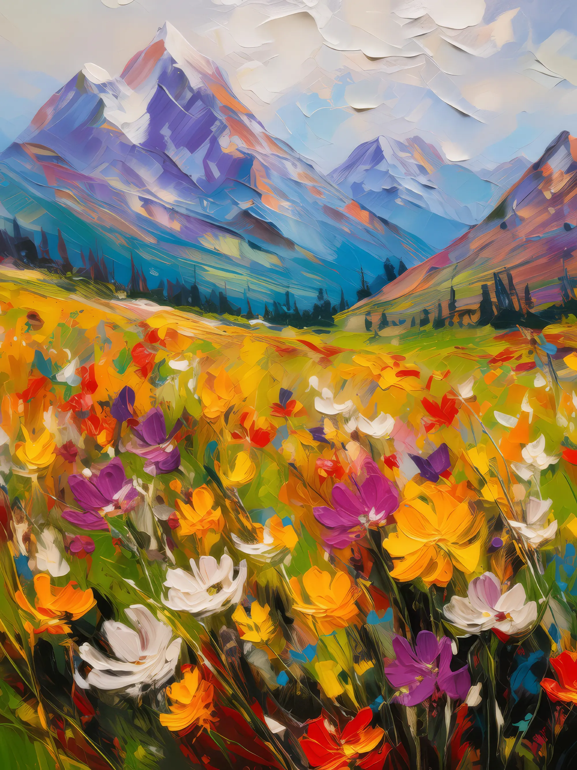 Painting: Alpine Wildflower Field