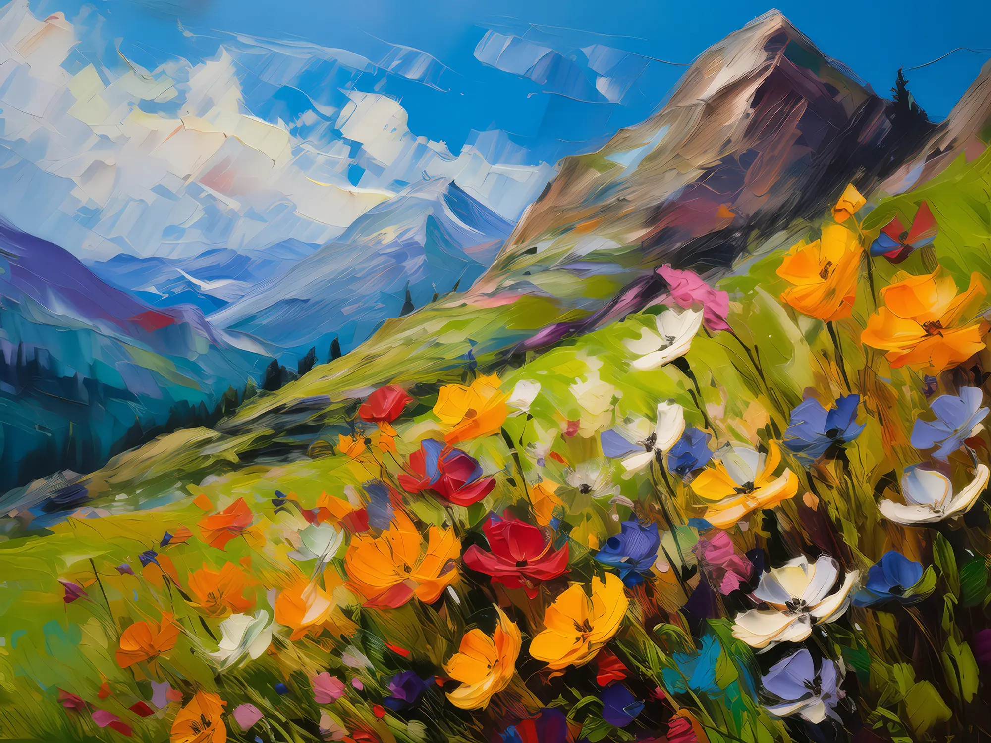 Painting: Alpine Wildflower Hillside