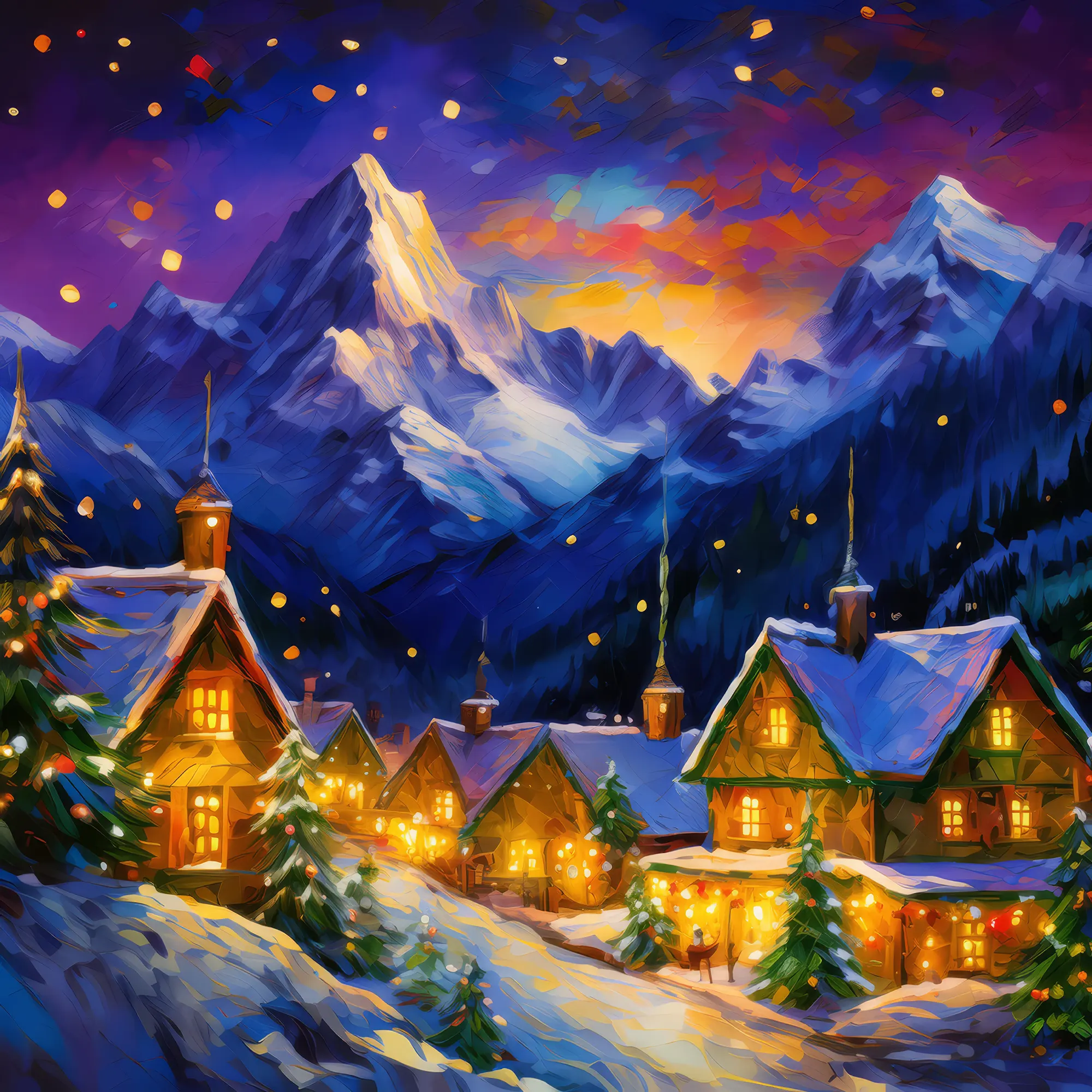 Painting: Alpine Winter Night Lights