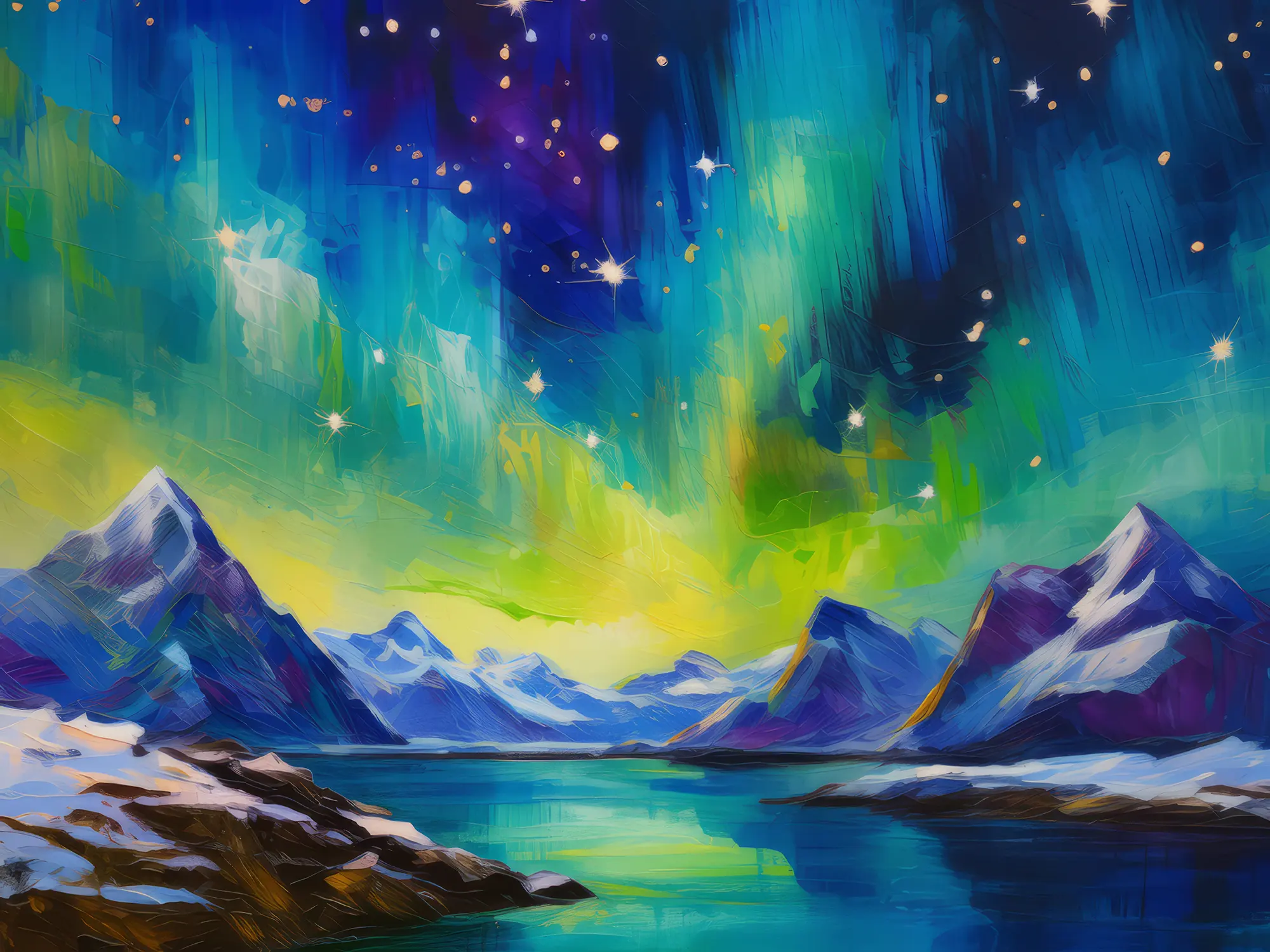 Painting: Arctic Aurora Peaks