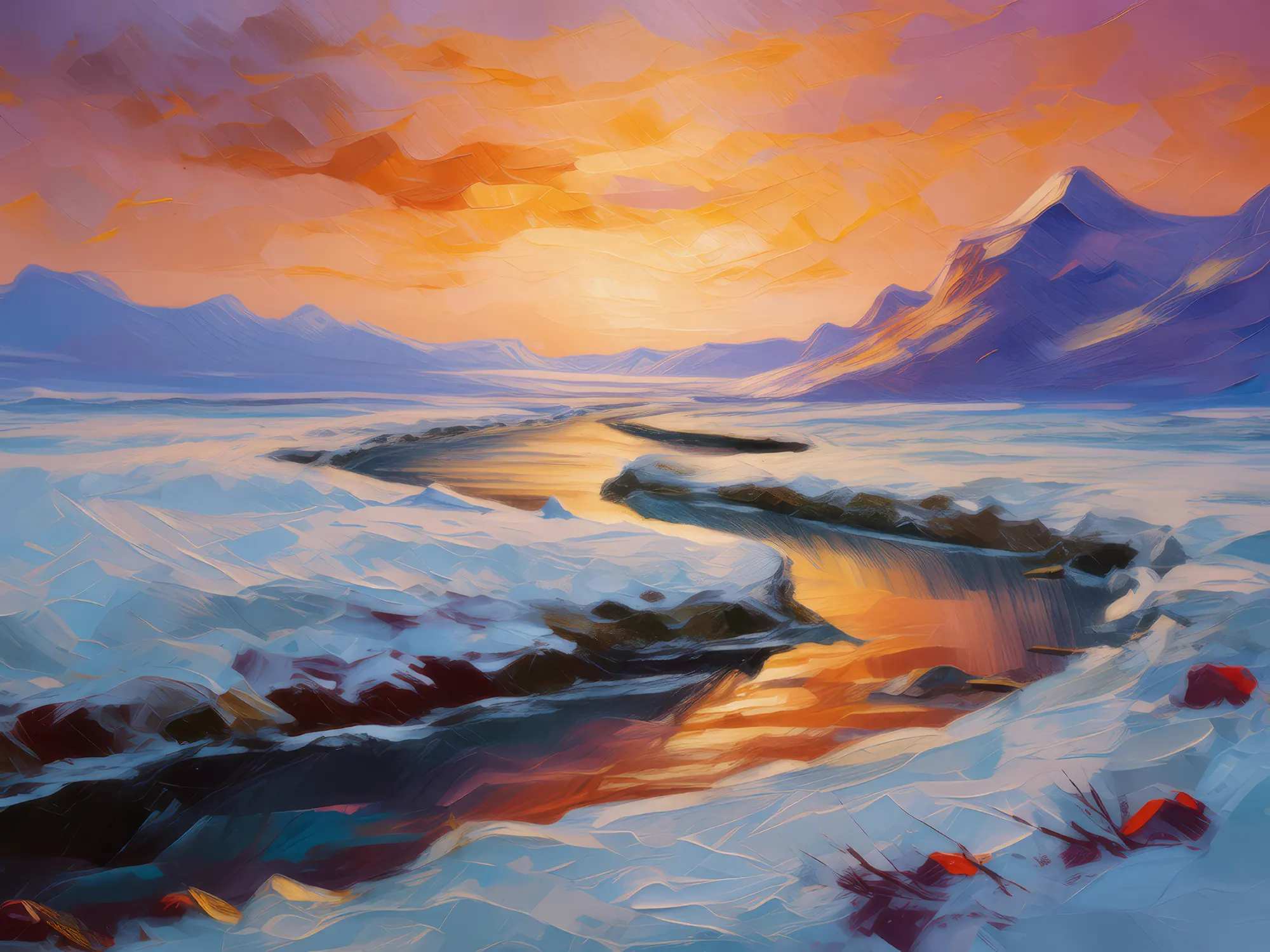Painting: Arctic Desert Frozen River Bend