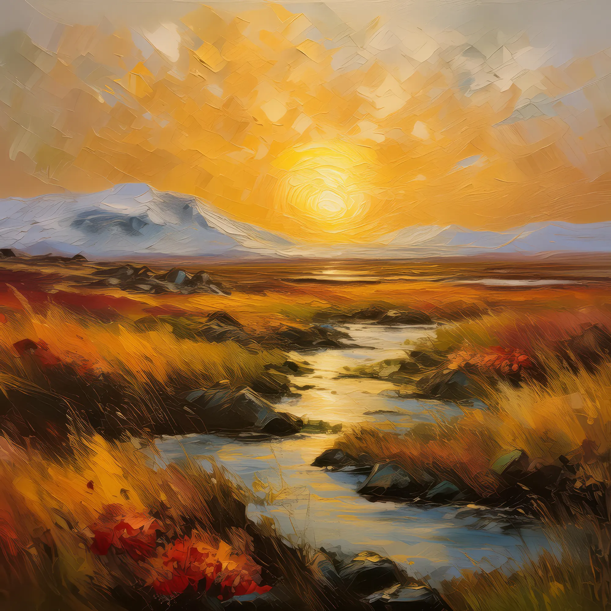 Painting: Arctic Grassland at Sunset