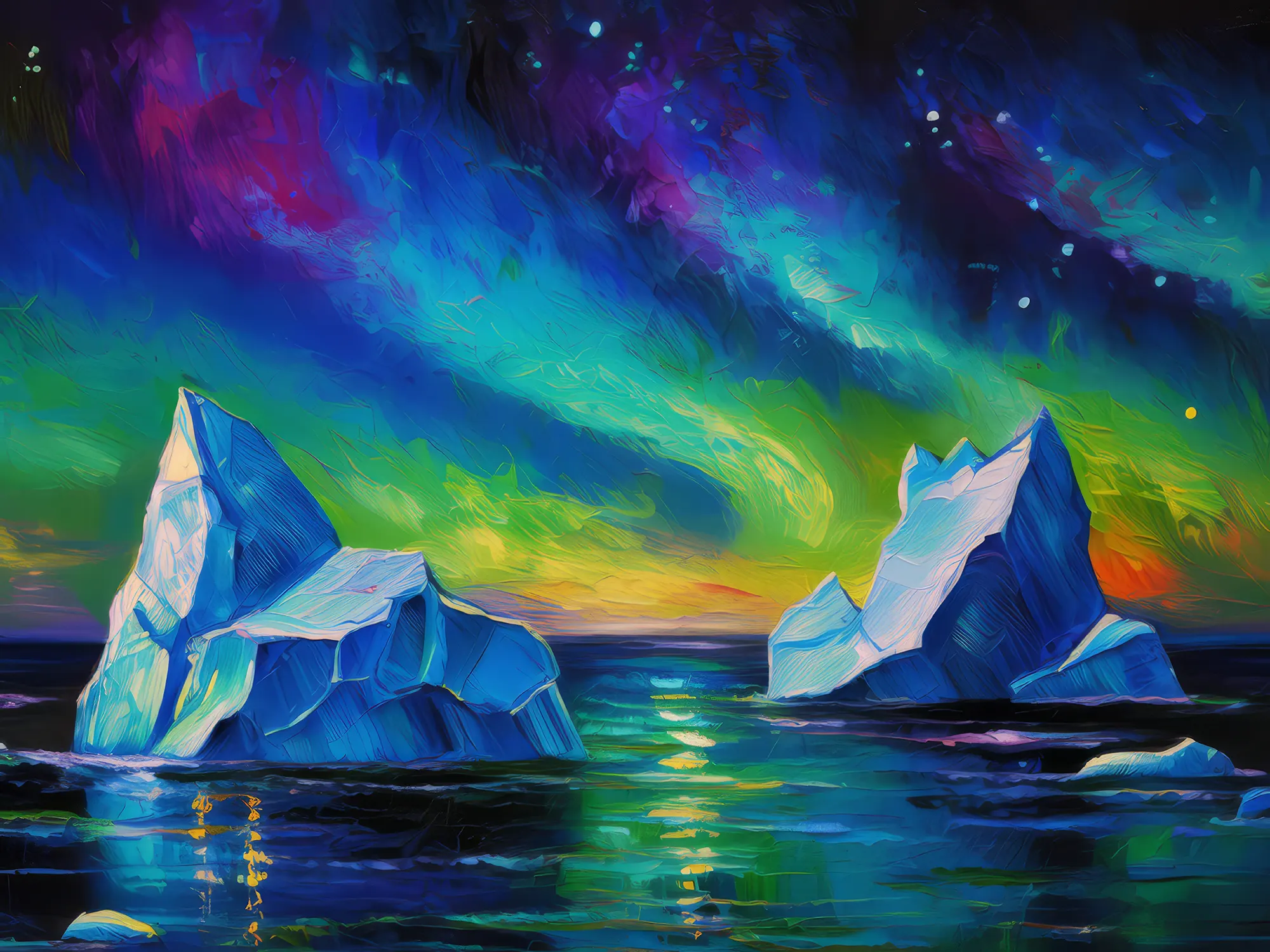 Painting: Arctic Icebergs Night
