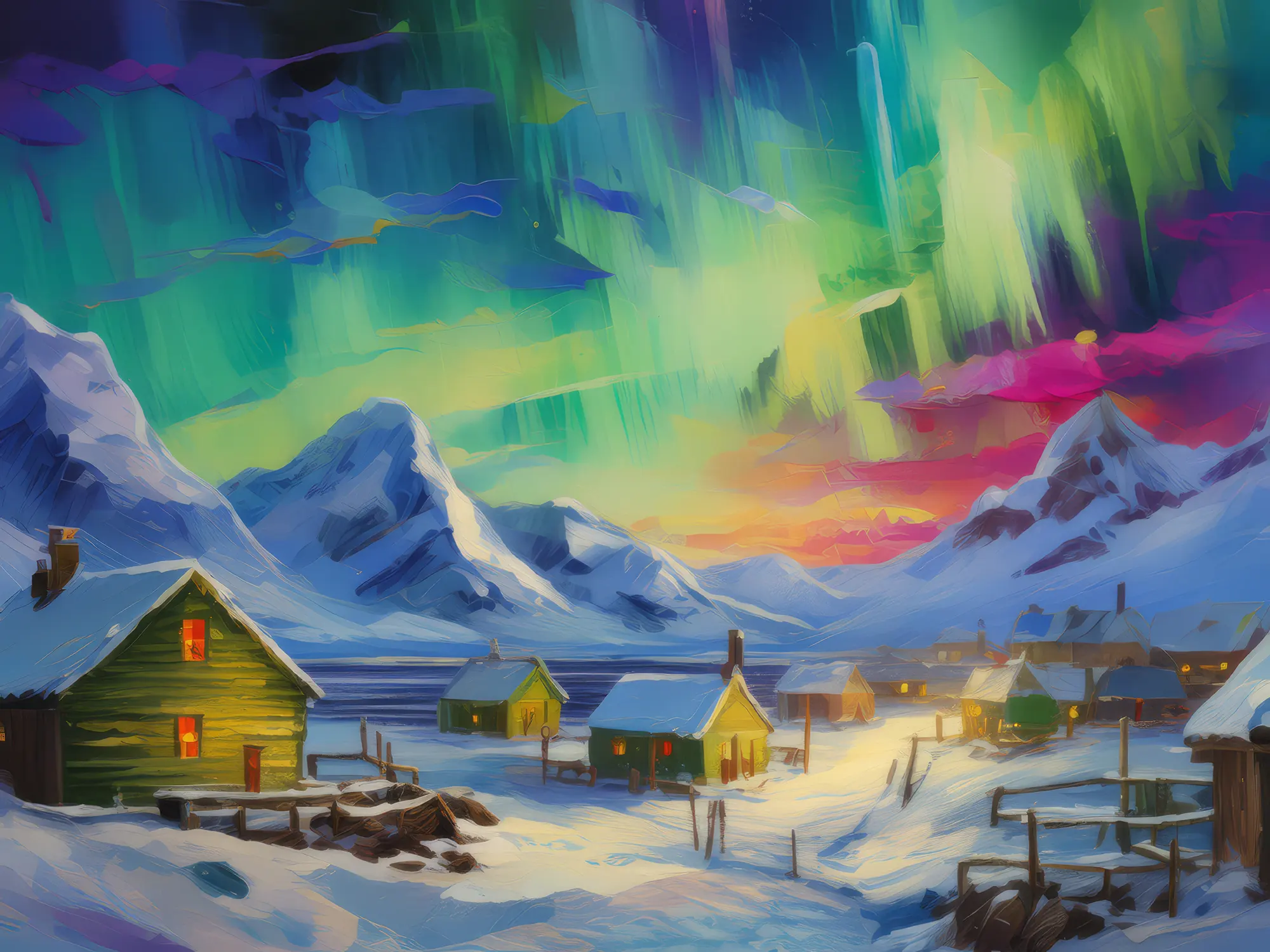Painting: Arctic Village at Night