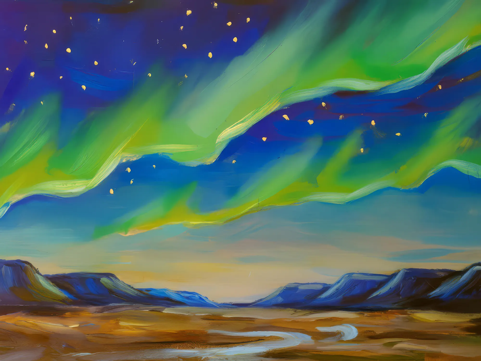 Painting: Aurora Over Boreal Wasteland