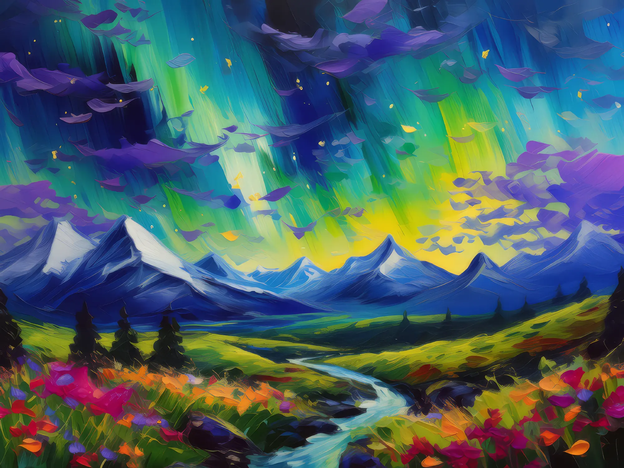 Painting: Aurora Over Tundra Hills