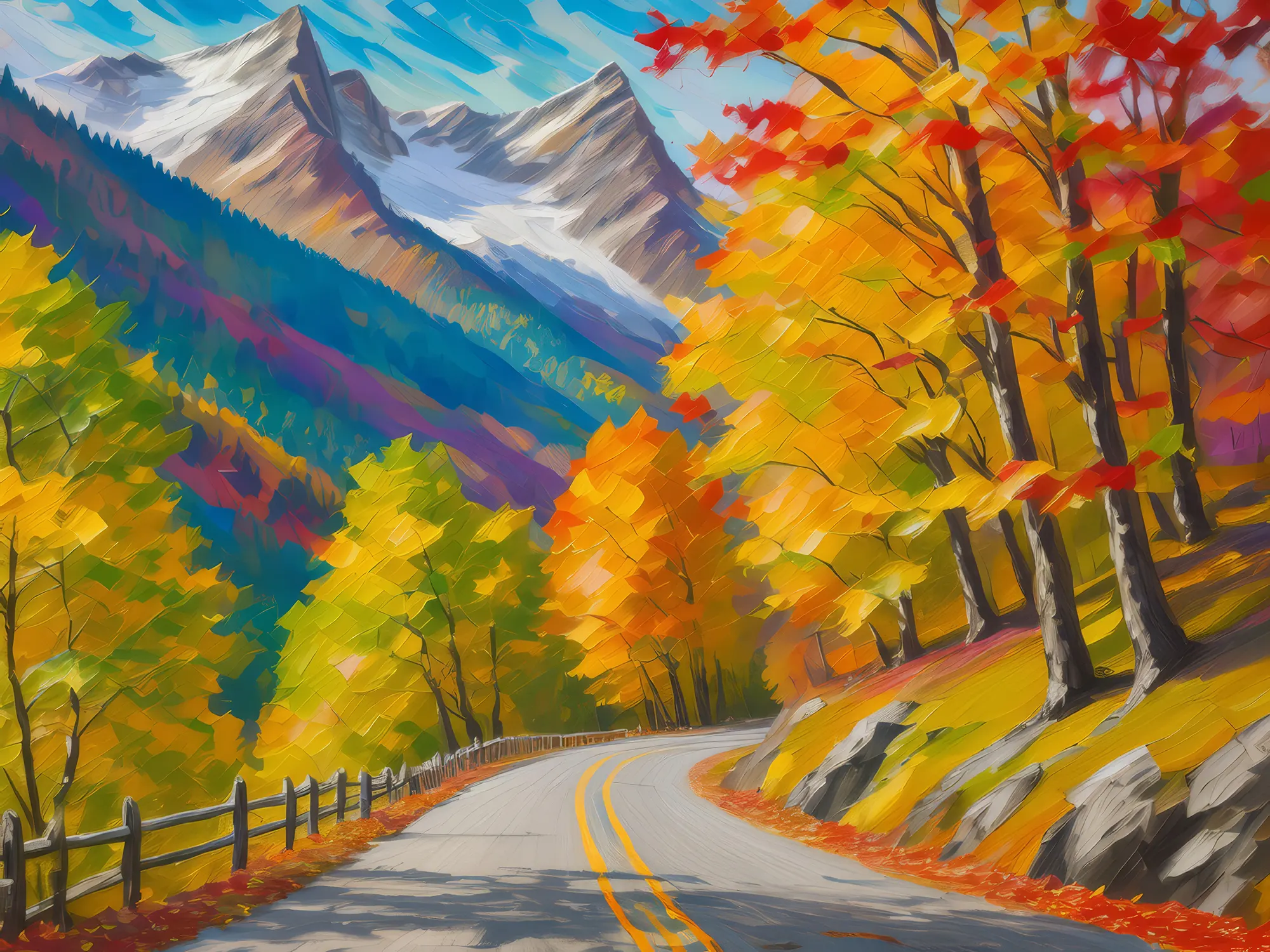 Painting: Autumn Alpine Road Journey