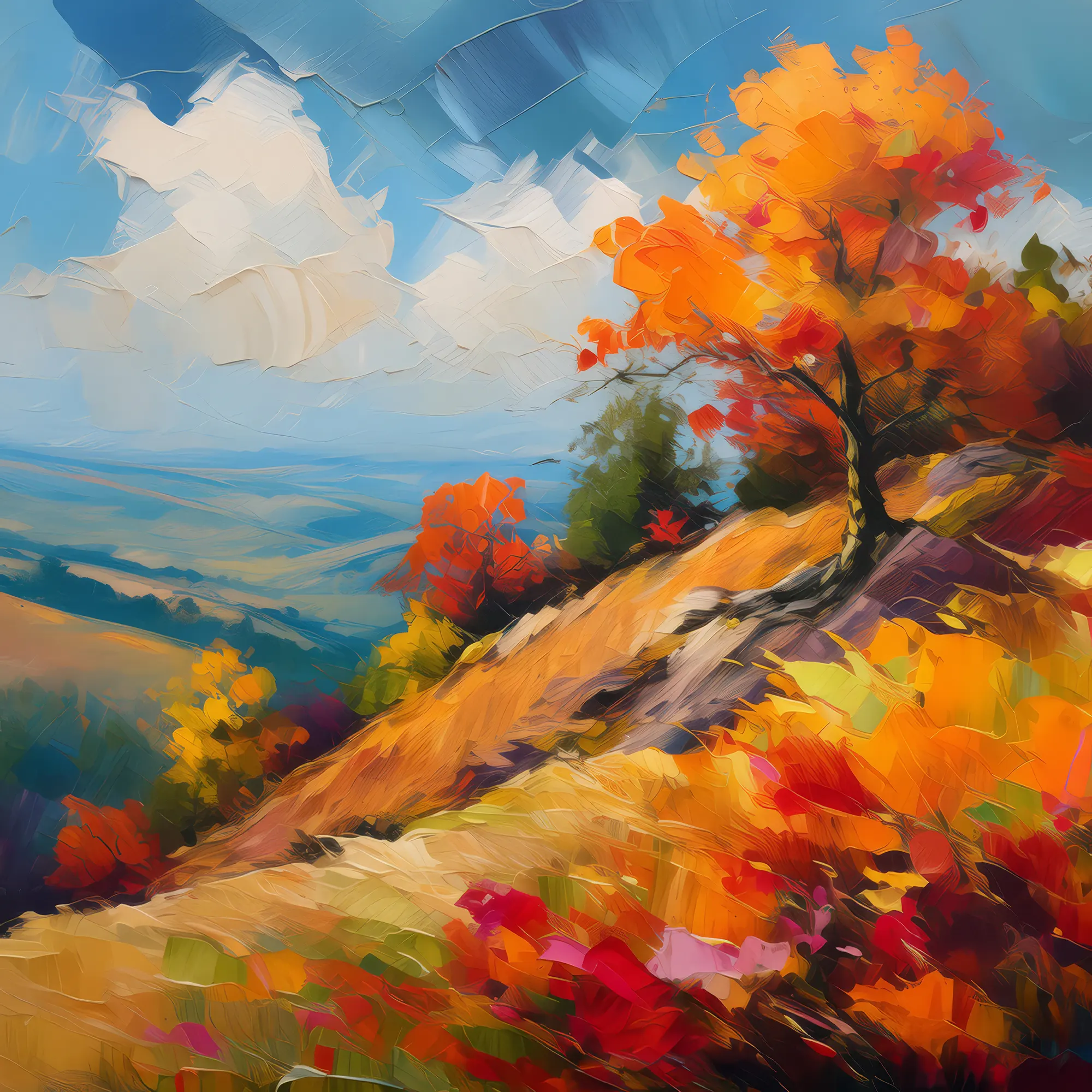 Painting: Autumn Colors on Secluded Hill