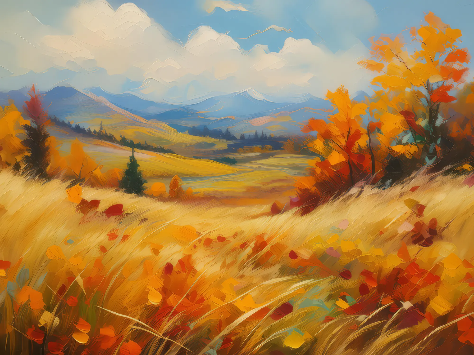 Painting: Autumn Grassland Scene