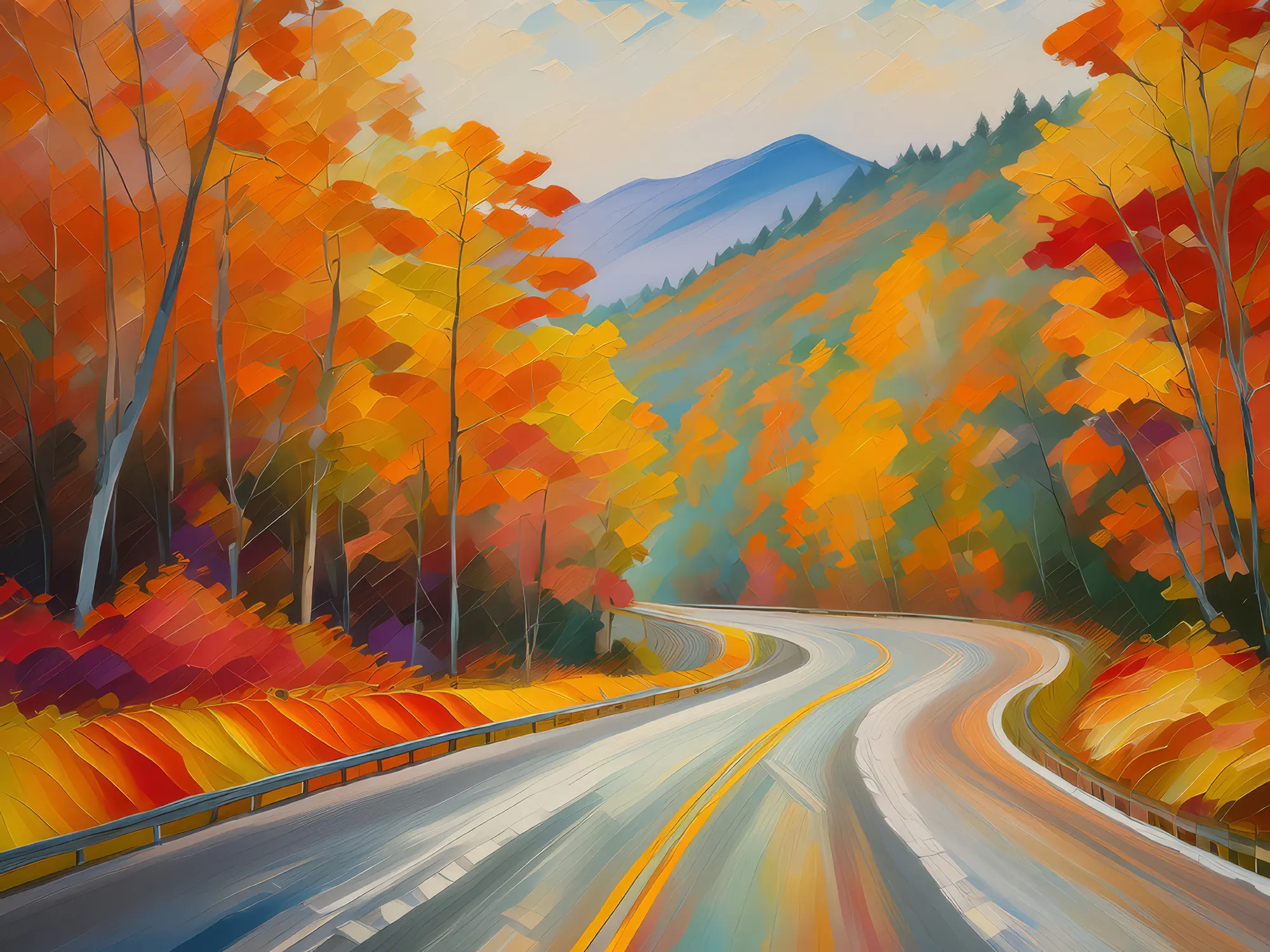 Painting: Autumn Highway Scenic Route