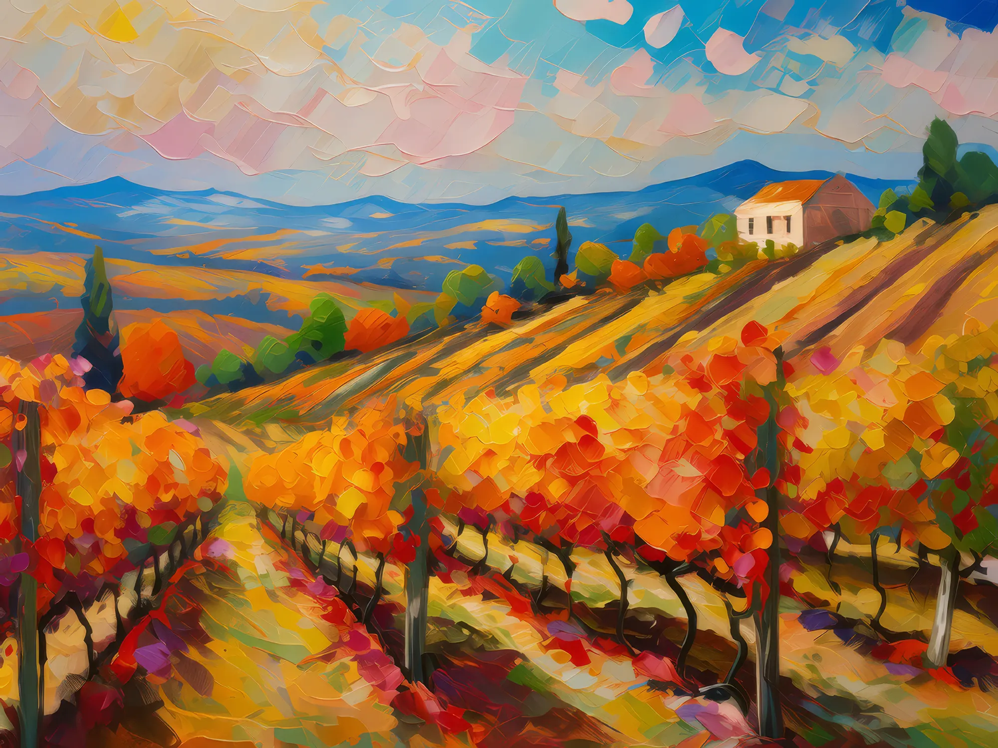 Painting: Autumn Hillside Vineyard