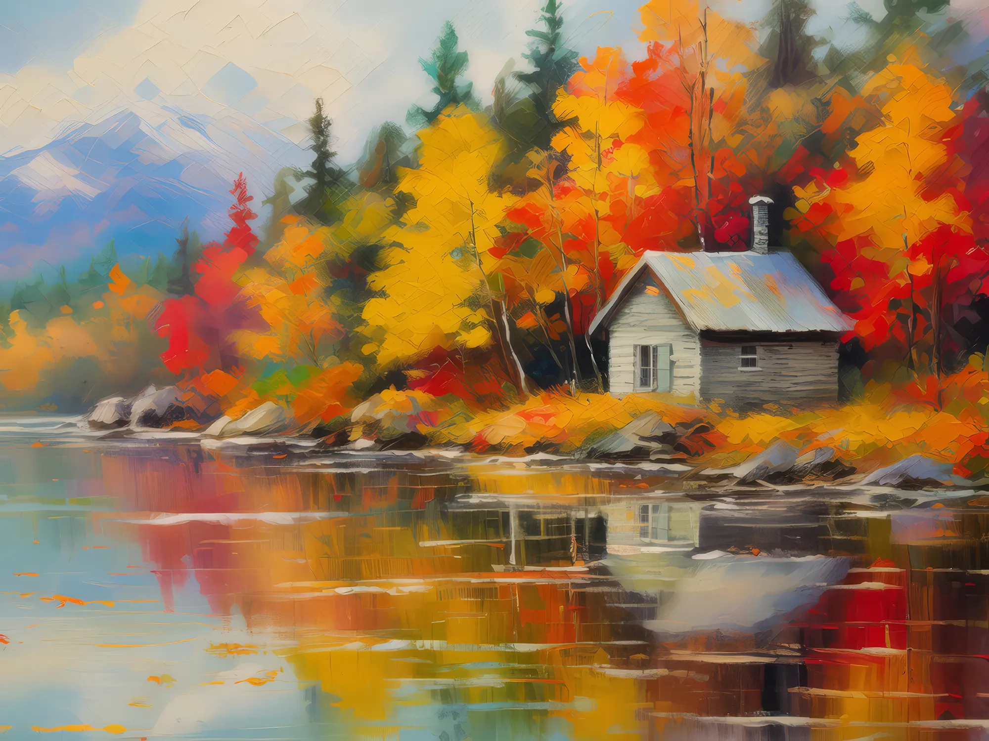 Painting: Autumn Lakeside Retreat