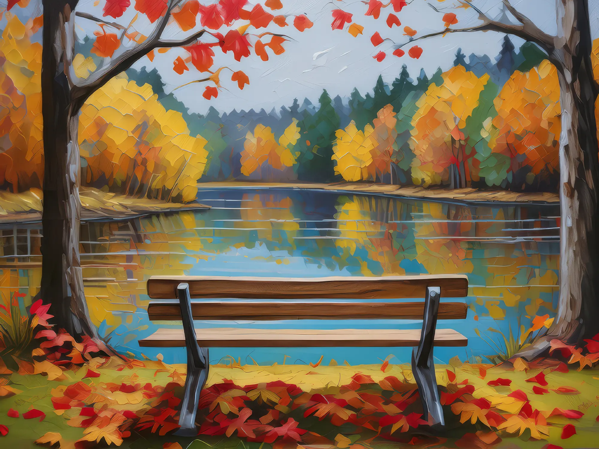 Painting: Autumn Park Bench View