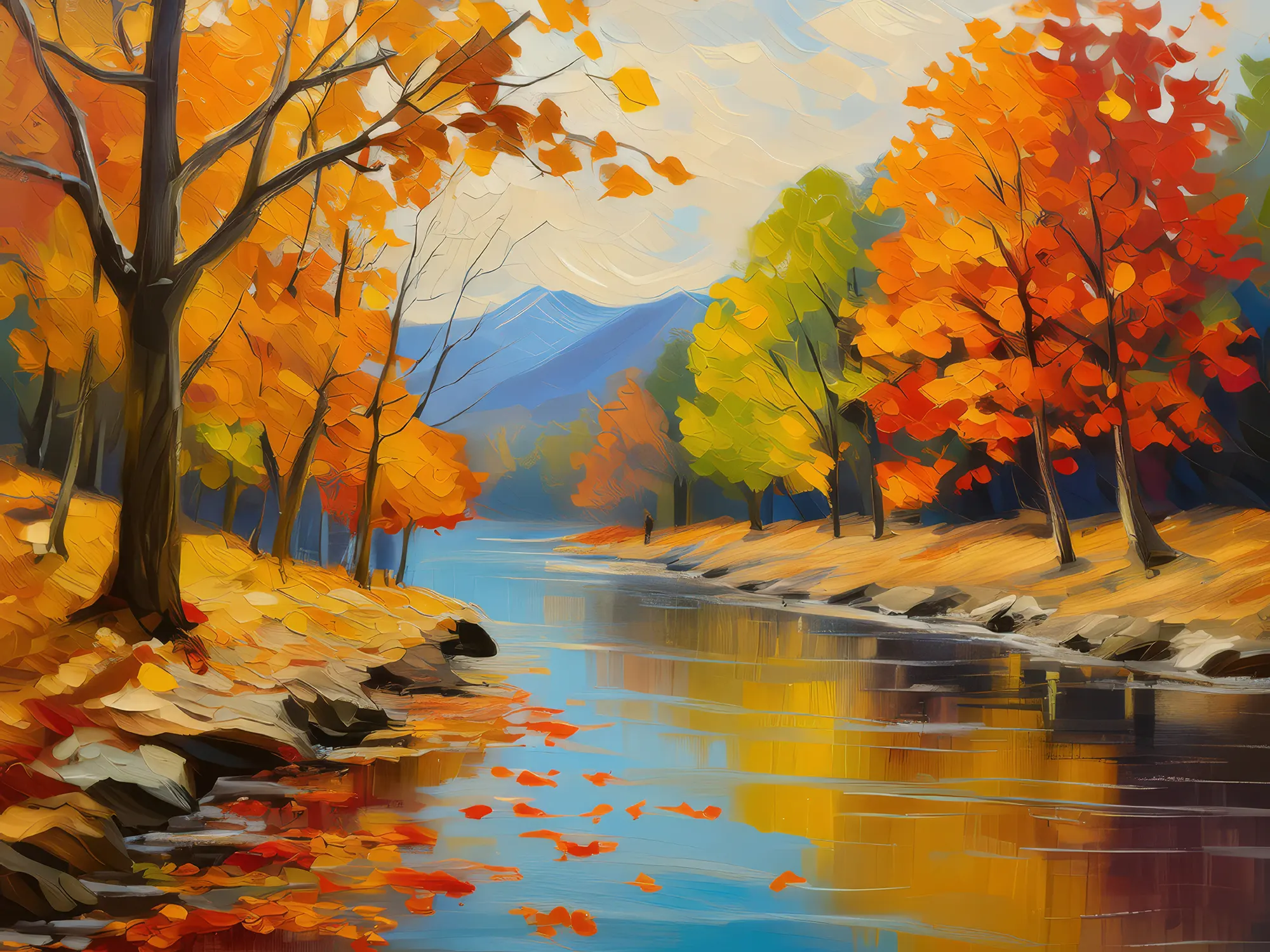 Painting: Autumn Riverside Walk