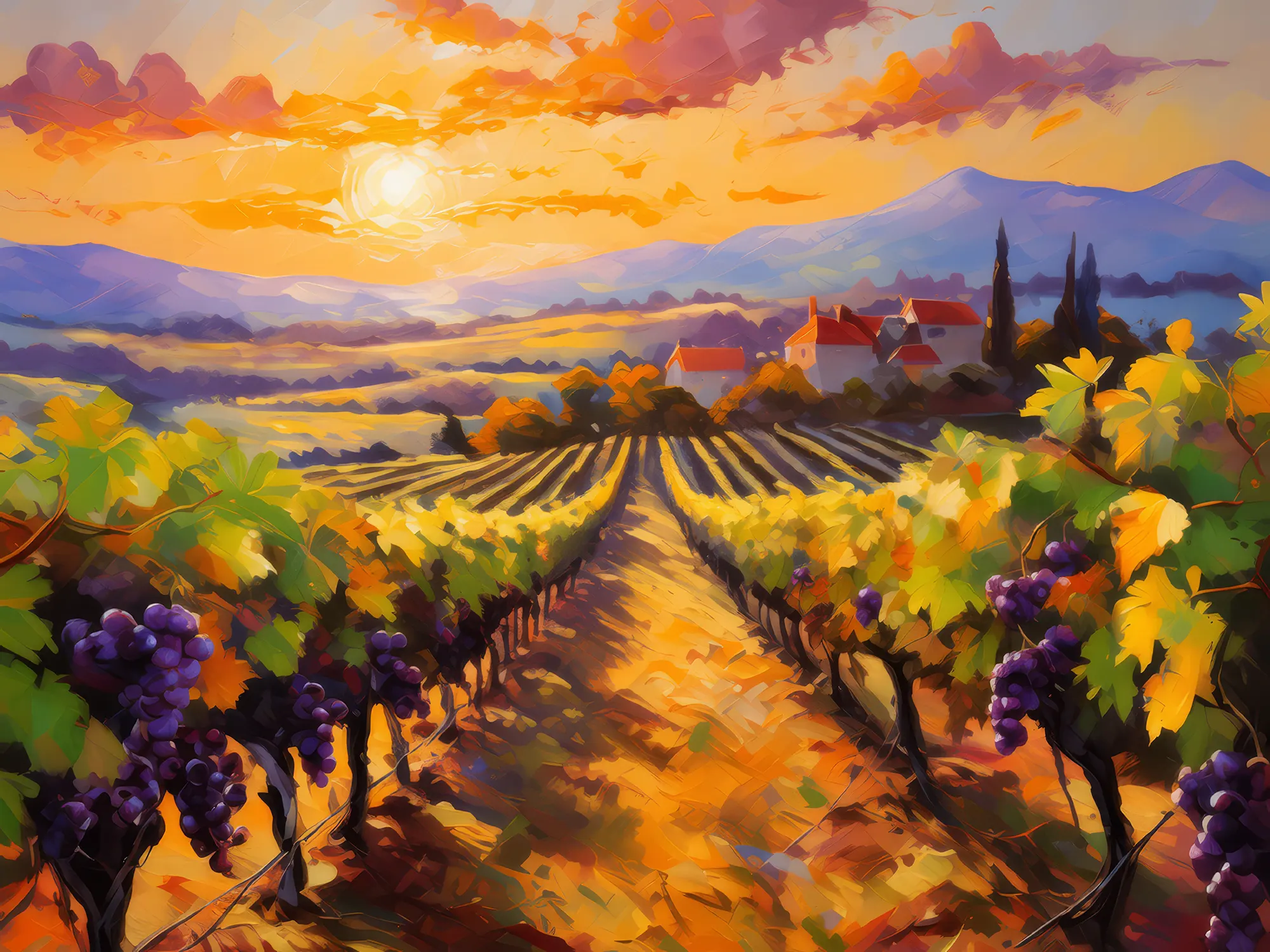 Painting: Autumn Vineyard Sunrise