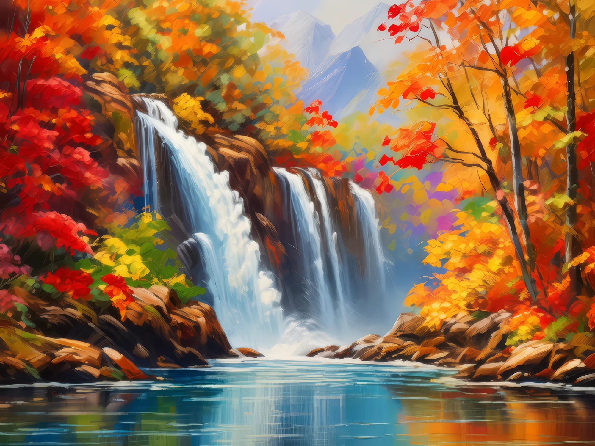 Painting: Autumn Waterfall Panorama