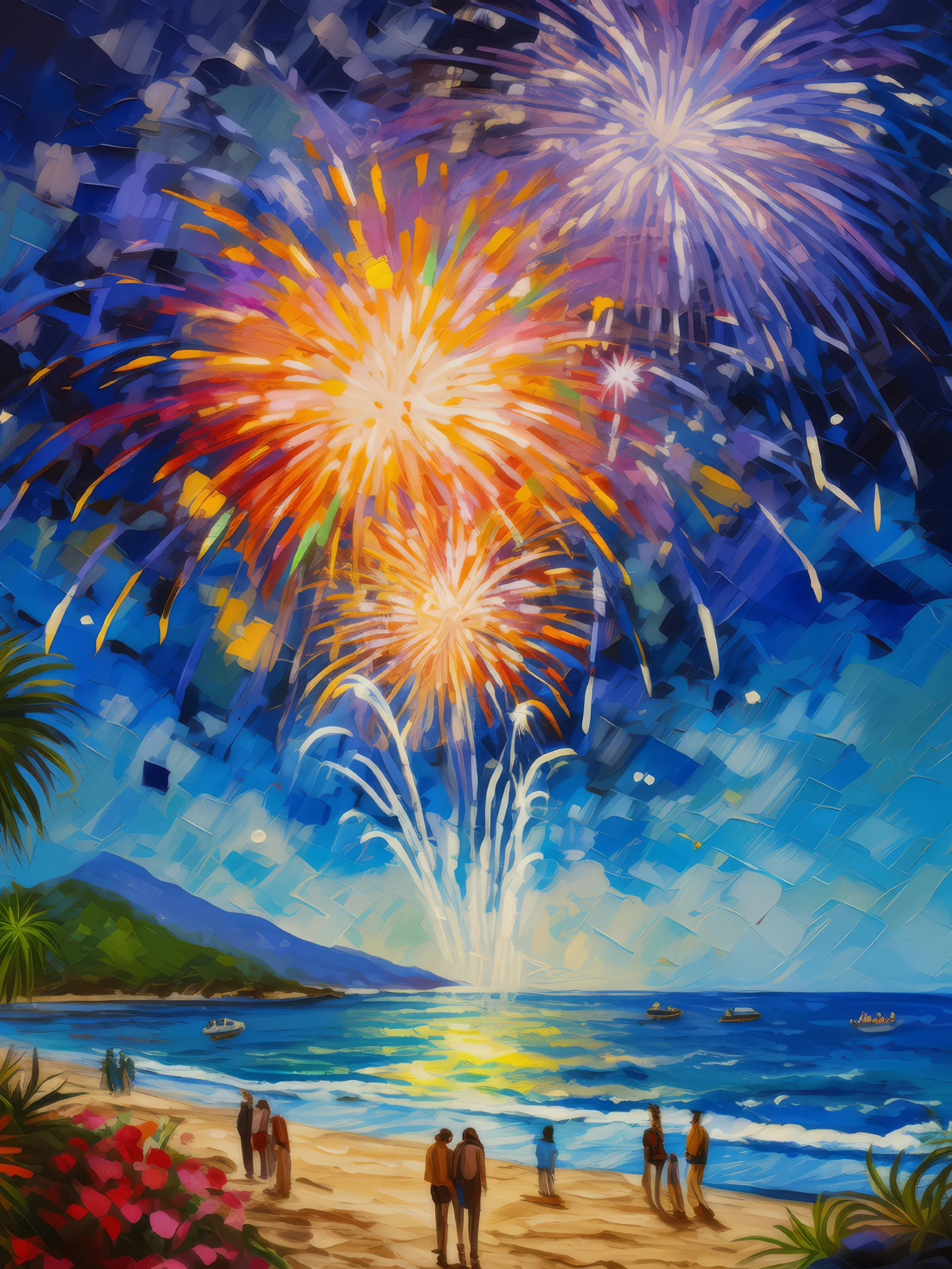 Painting: Beach Fireworks Show