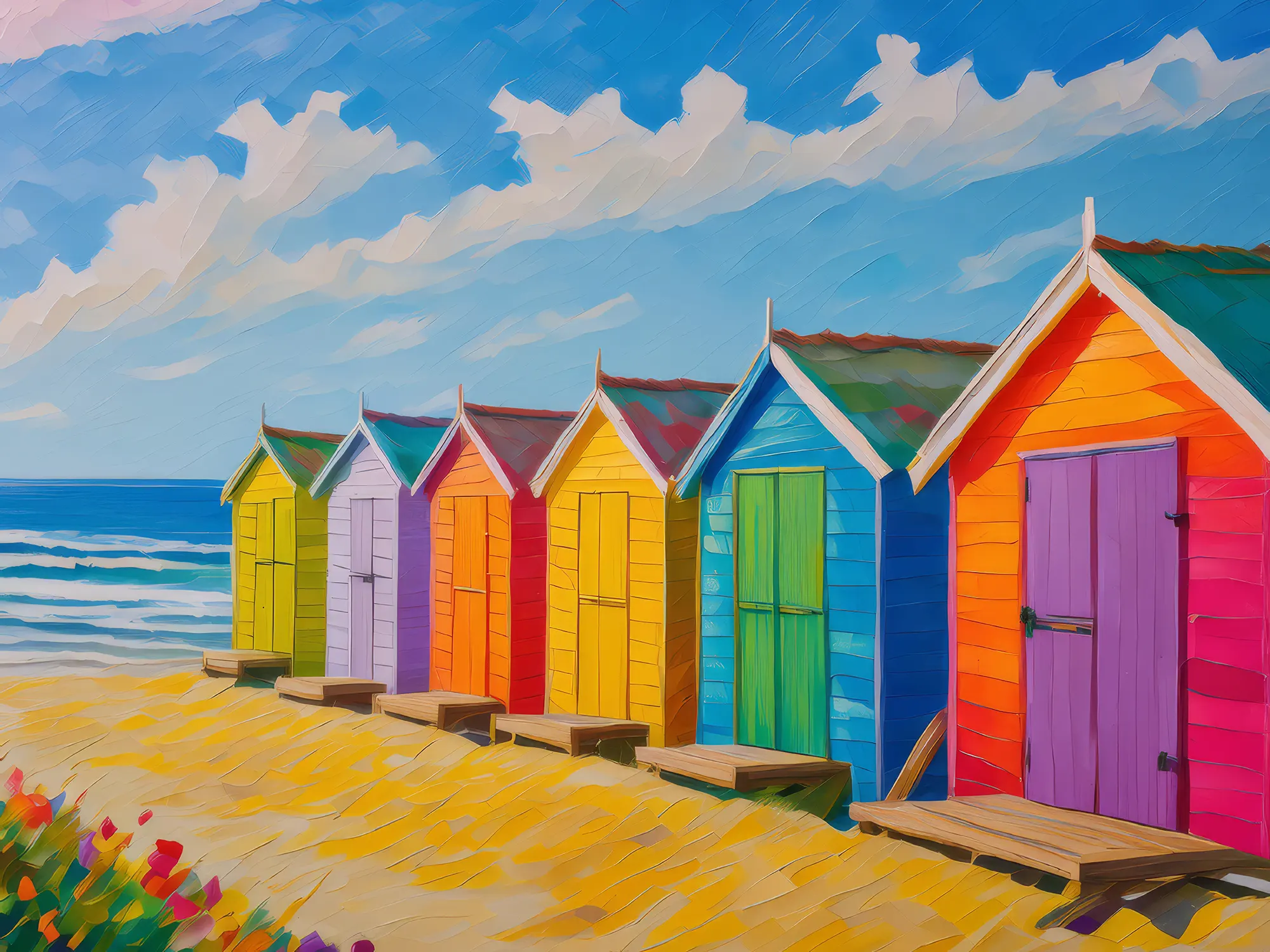 Painting: Beach Hut Village