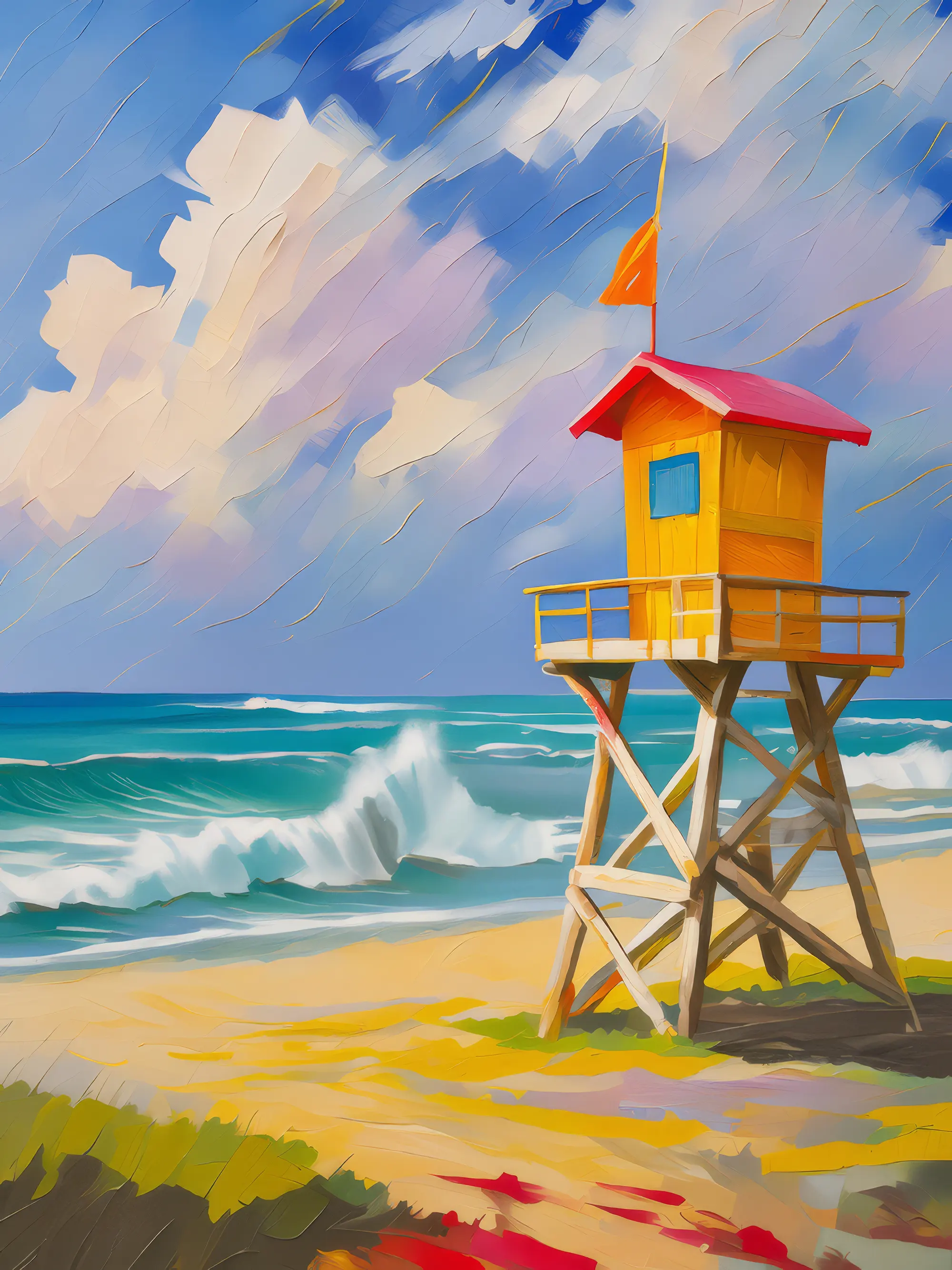 Painting: Beach Lifeguard Tower