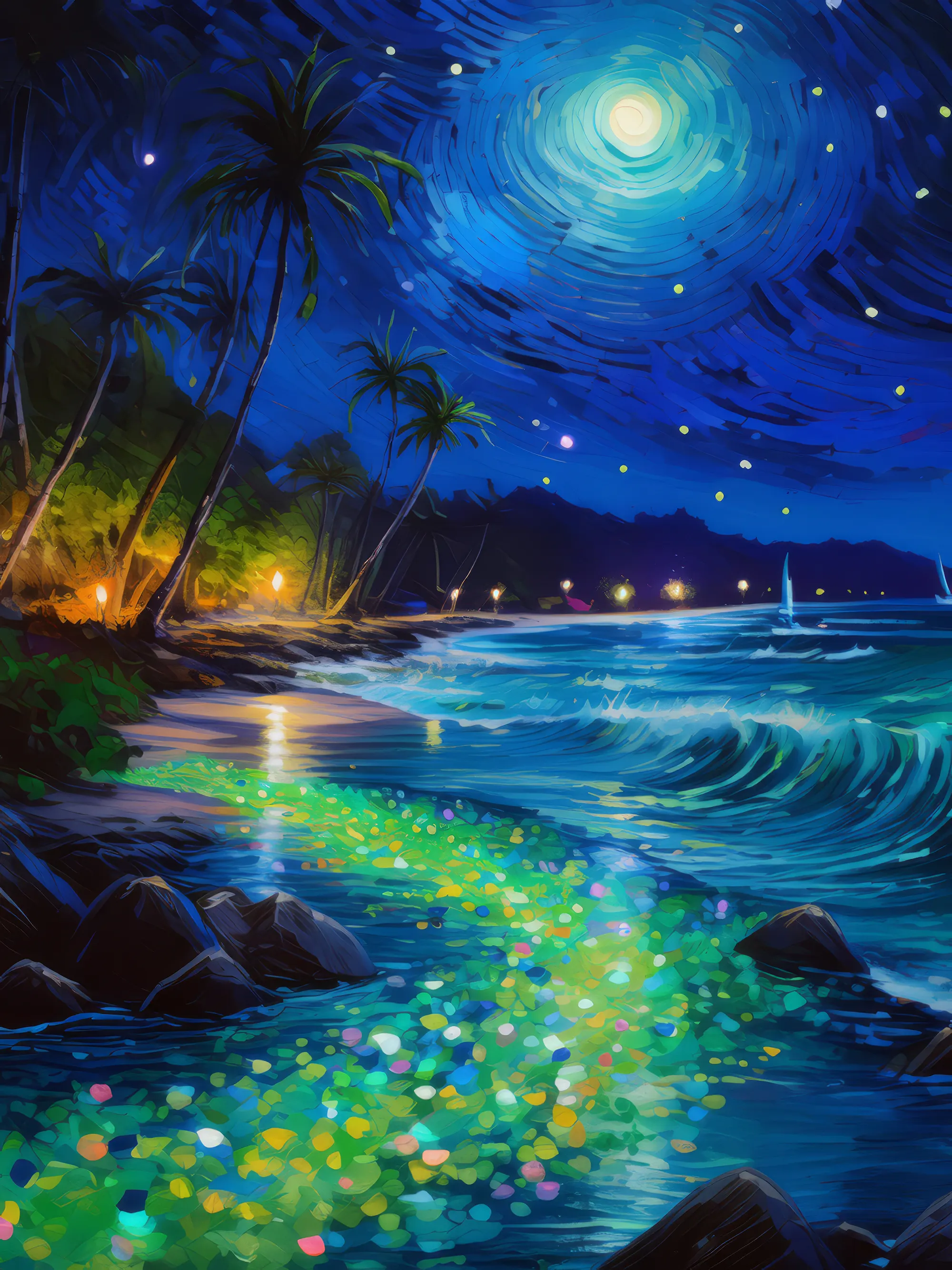 Painting: Bioluminescent Ocean Waves