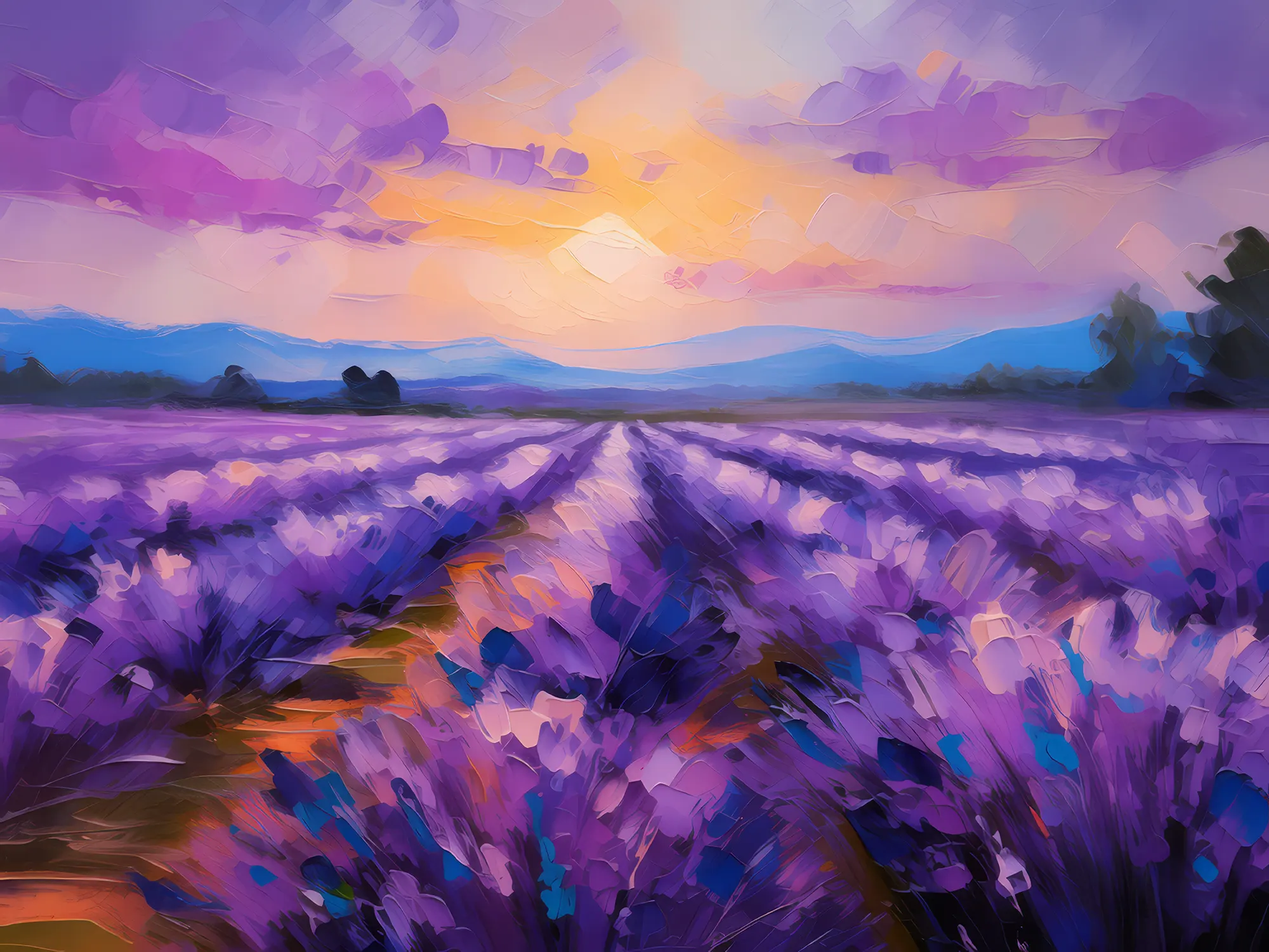Painting: Blooming Lavender at Dusk