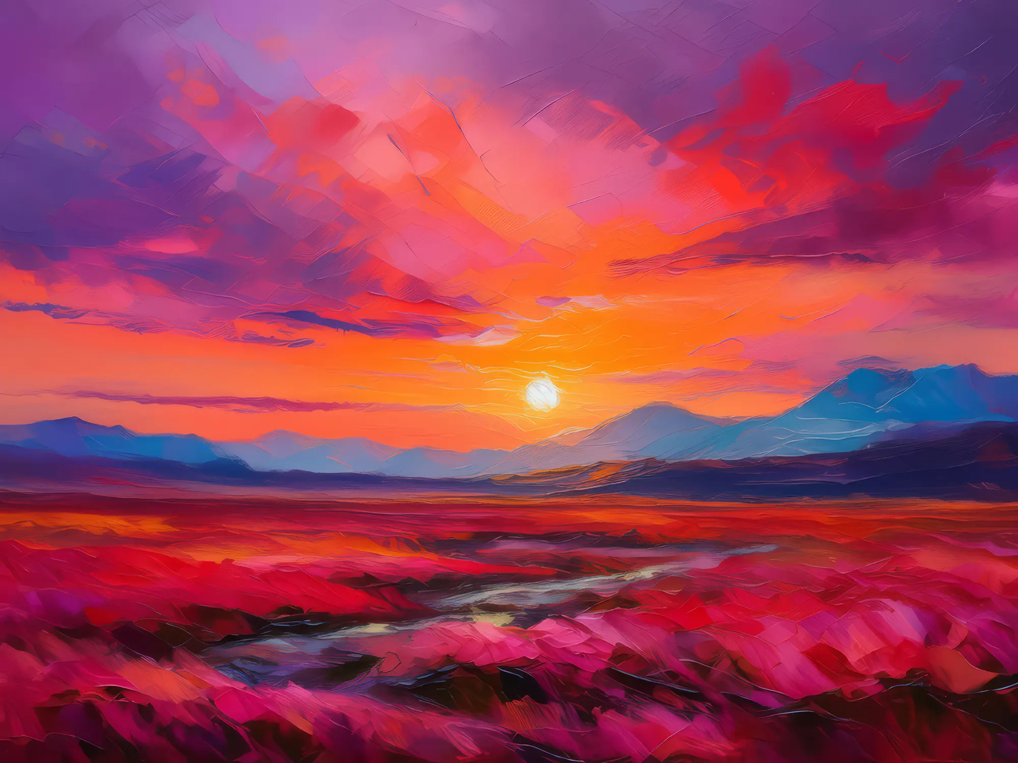 Painting: Boreal Desert Under Crimson Sky