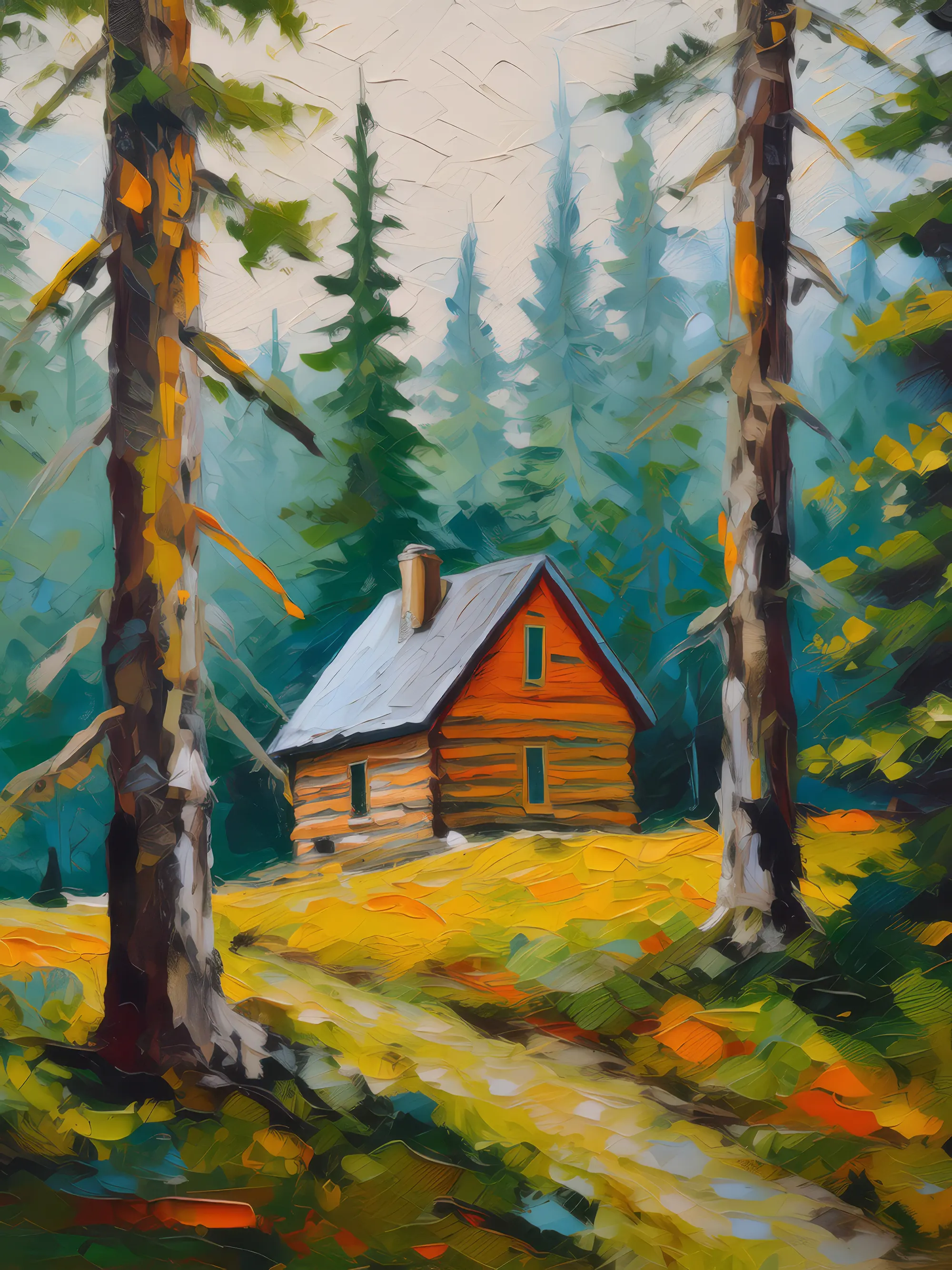 Painting: Boreal Forest Cabin