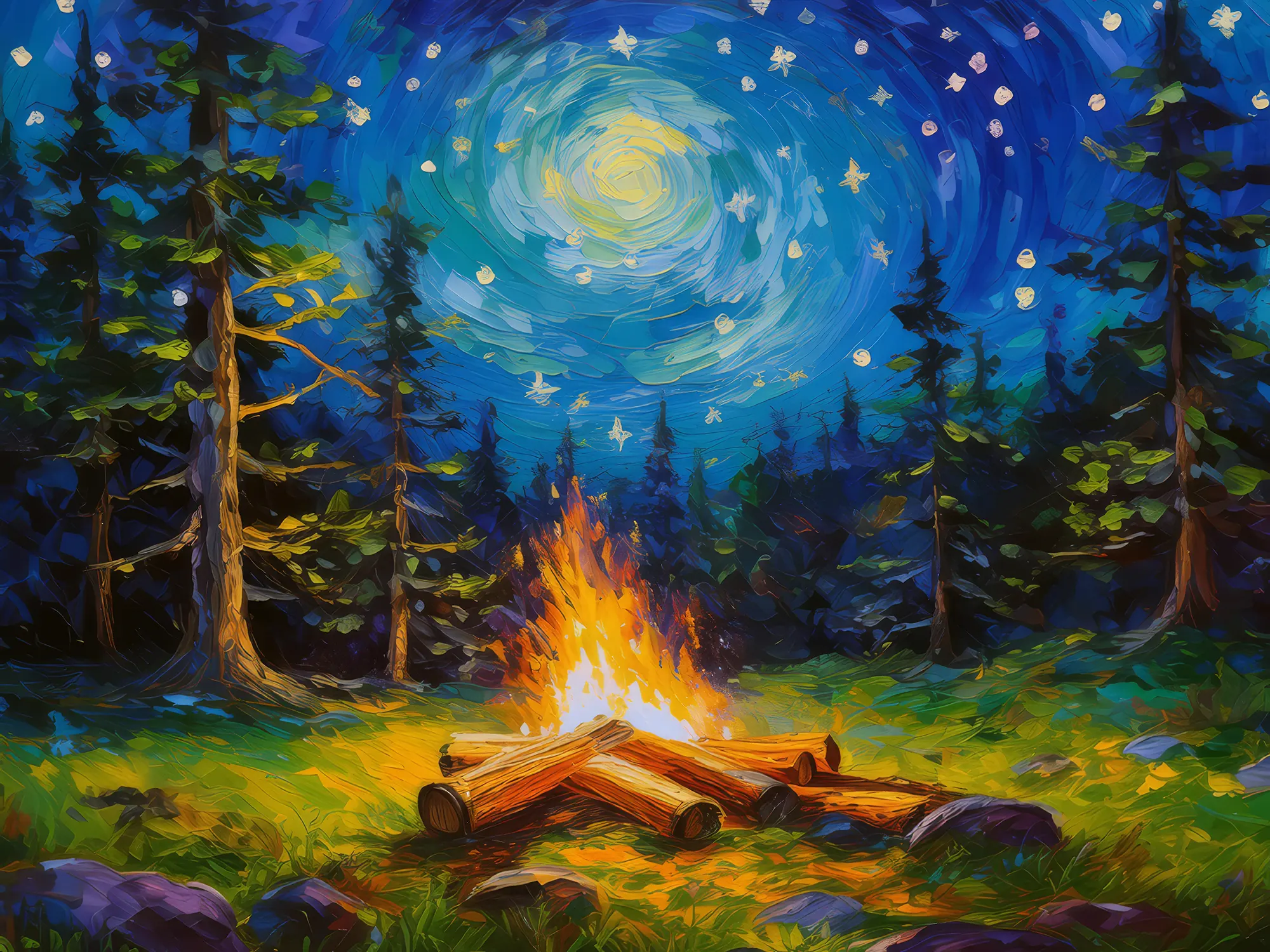 Painting: Boreal Forest Campfire